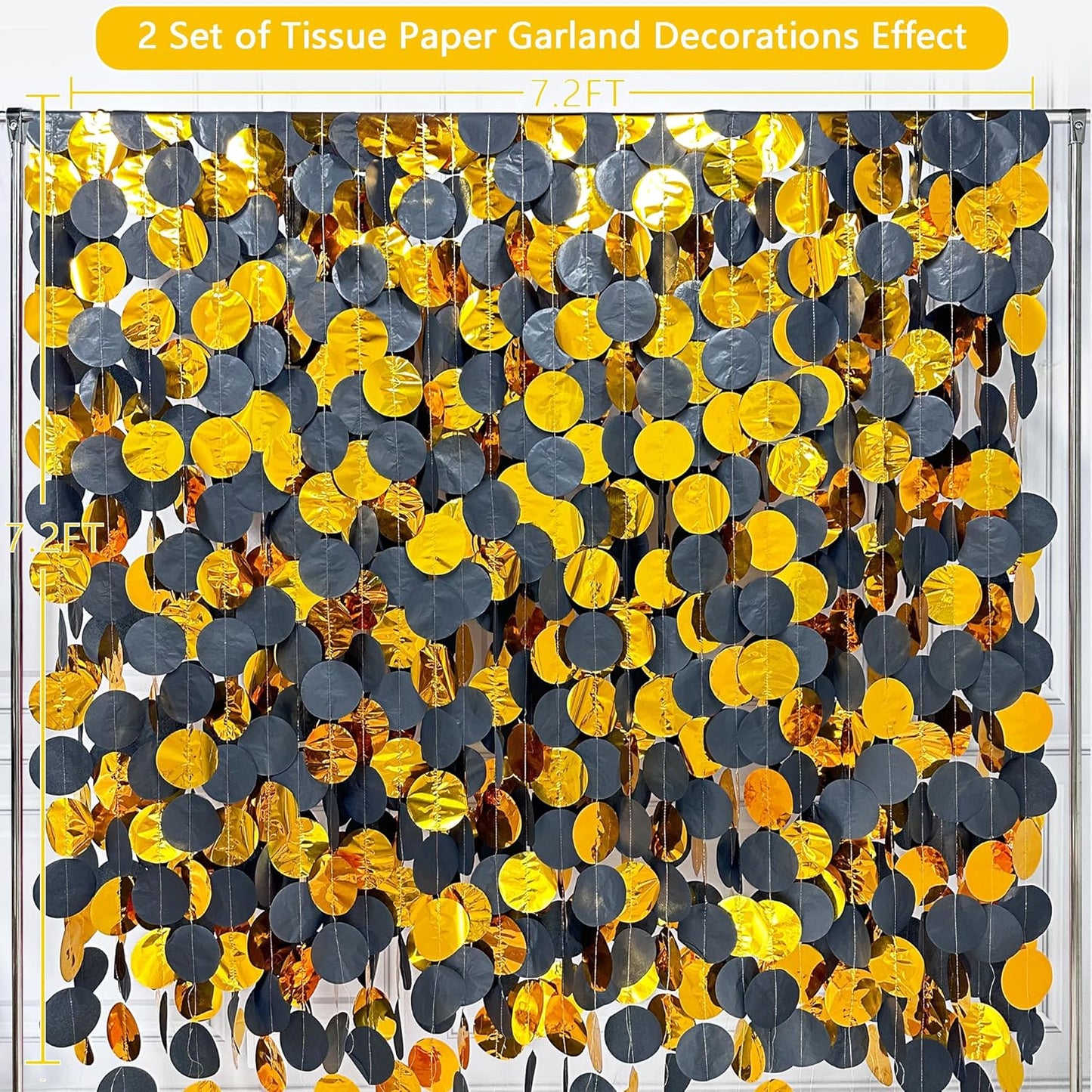 205Ft Black Gold Party Decorations Circle Dot Garland Backdrop Black Tissue Paper Gold Foil Polka Dot Streamer for Graduation Birthday Anniversary Halloween Christmas Holiday New Year Party Supplies