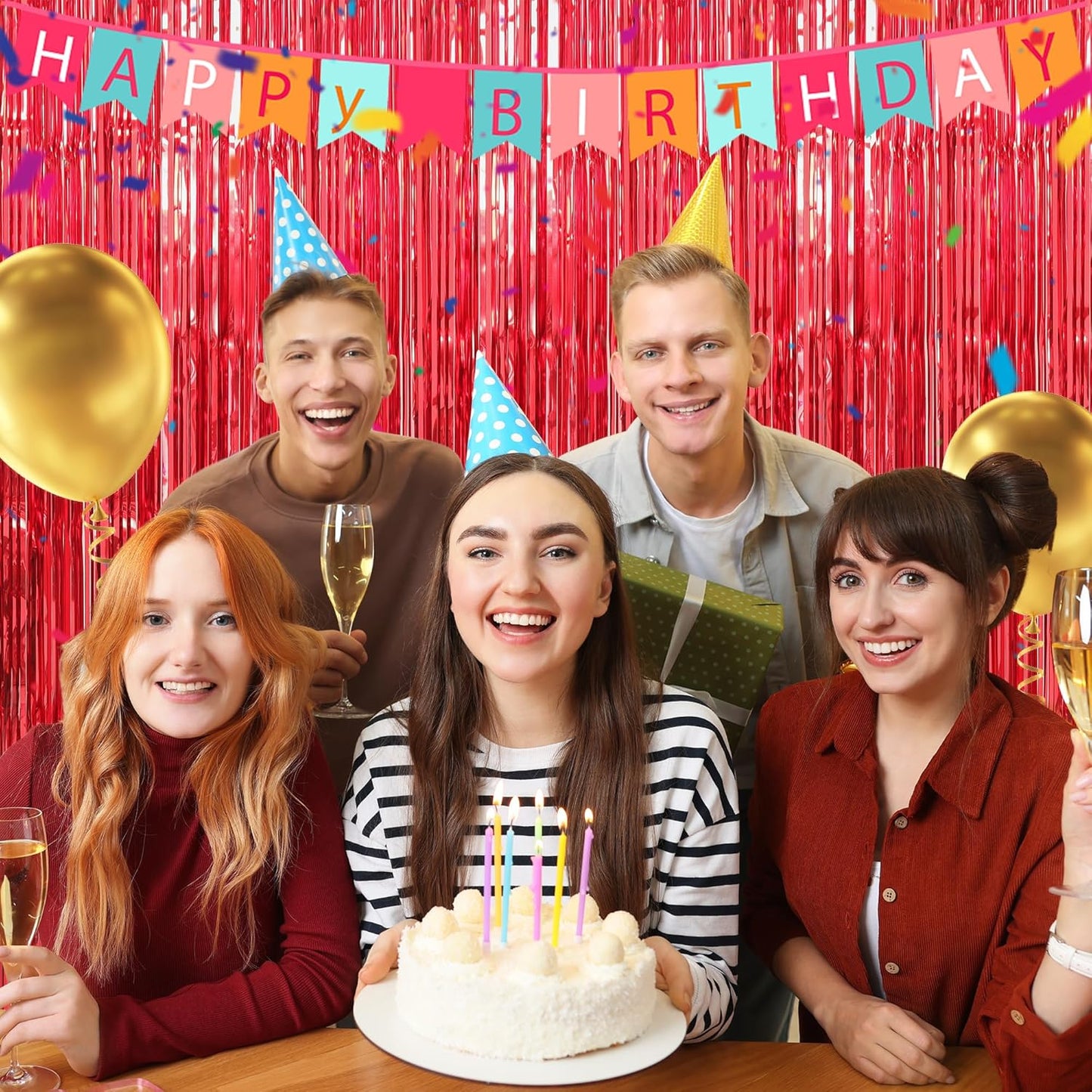 Crosize 3 Pack 3.3 x 9.9 ft Red Foil Fringe Curtains Party Decorations, Red Tinsel Curtain Backdrop for Parties, Door Streamers, Glitter Streamer Backdrop for Birthday Decoration, Preppy, Baby Shower