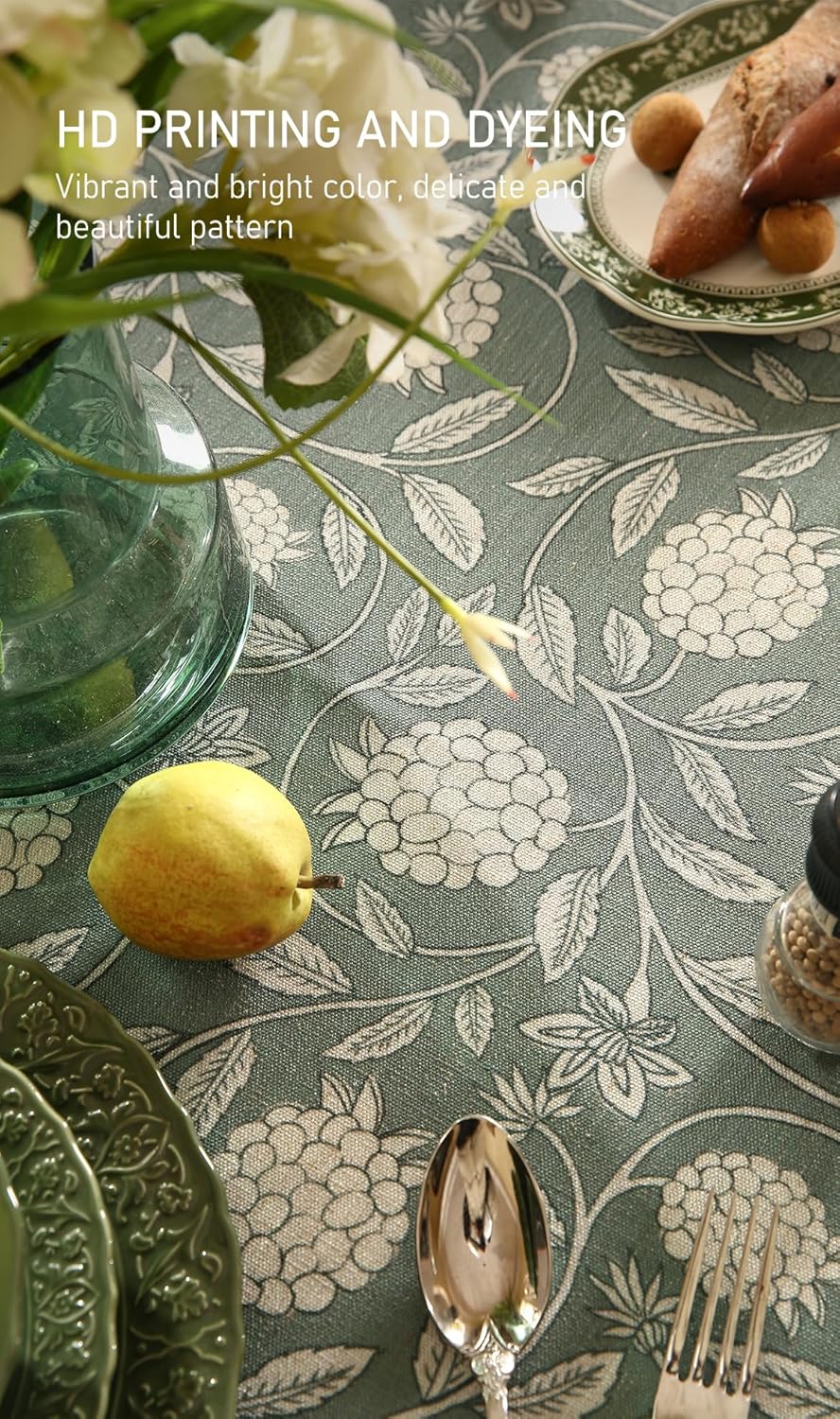 ISAENNE Designer Grayish Green Linen Round Tablecloth,Floral Elegant Stain Resistant Table Cloth,Fall Vintage Decor Tablecloths for Dining Thanksgiving Kitchen Party,Diameter 67"-Andrew A