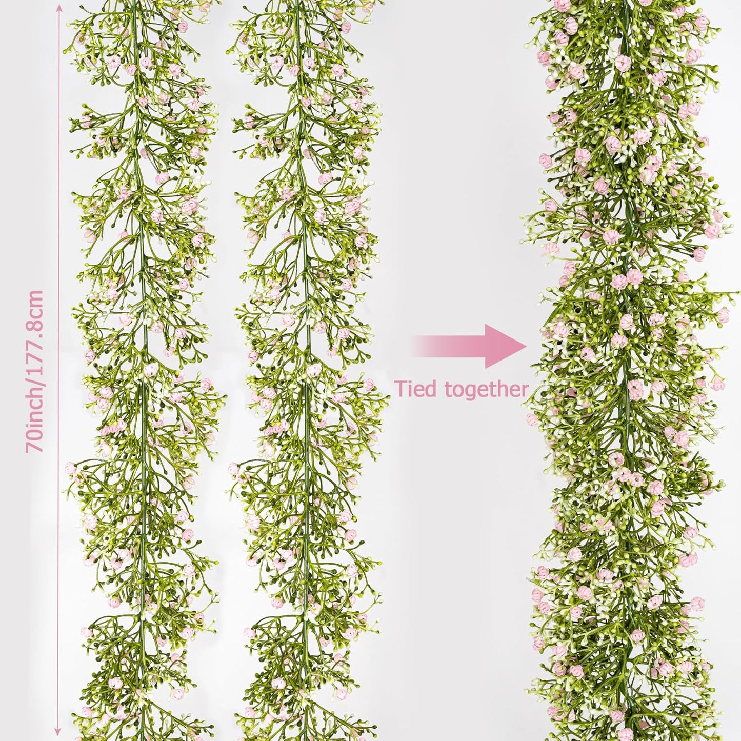 2 Pcs 5.8ft Artificial Baby Breath Flower Vines, Babys Breath Artificial Flowers Real Touch Faux Gypsophila Hanging Fake Baby's Breath Garlands for Wedding and Baby Shower Decor（Pink）