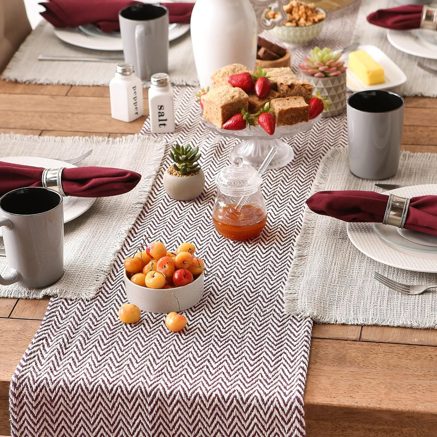 DII Woven Basic Tabletop Collection, Chevron Table Runner, 15x72, Eggplant