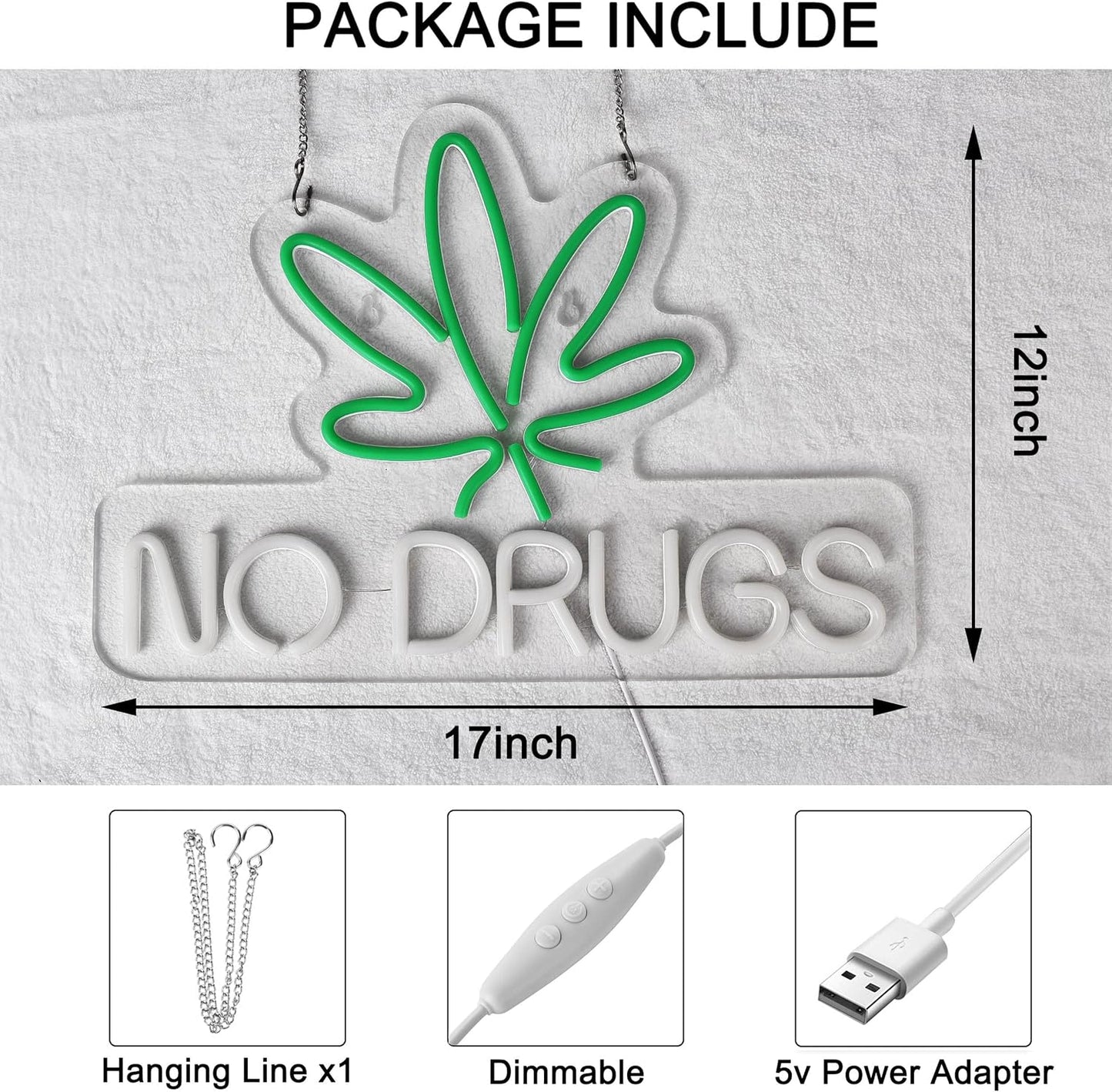 Neon Sign for Wall Decor No Drugs Marijuana Beer Bar Home Art Neon Light LED Neon Lights Signs with Dimmer for Man Cave Wall Sign