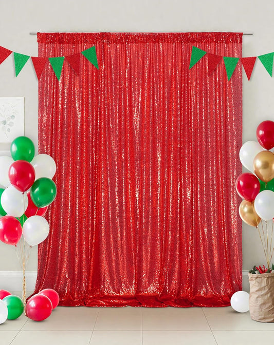 Eternal Beauty Red Sequin Backdrop, 6x6 Ft Glitter Background Curtains for Christmas Shimmer Photography Party Wedding Birthday Back Drop Decor