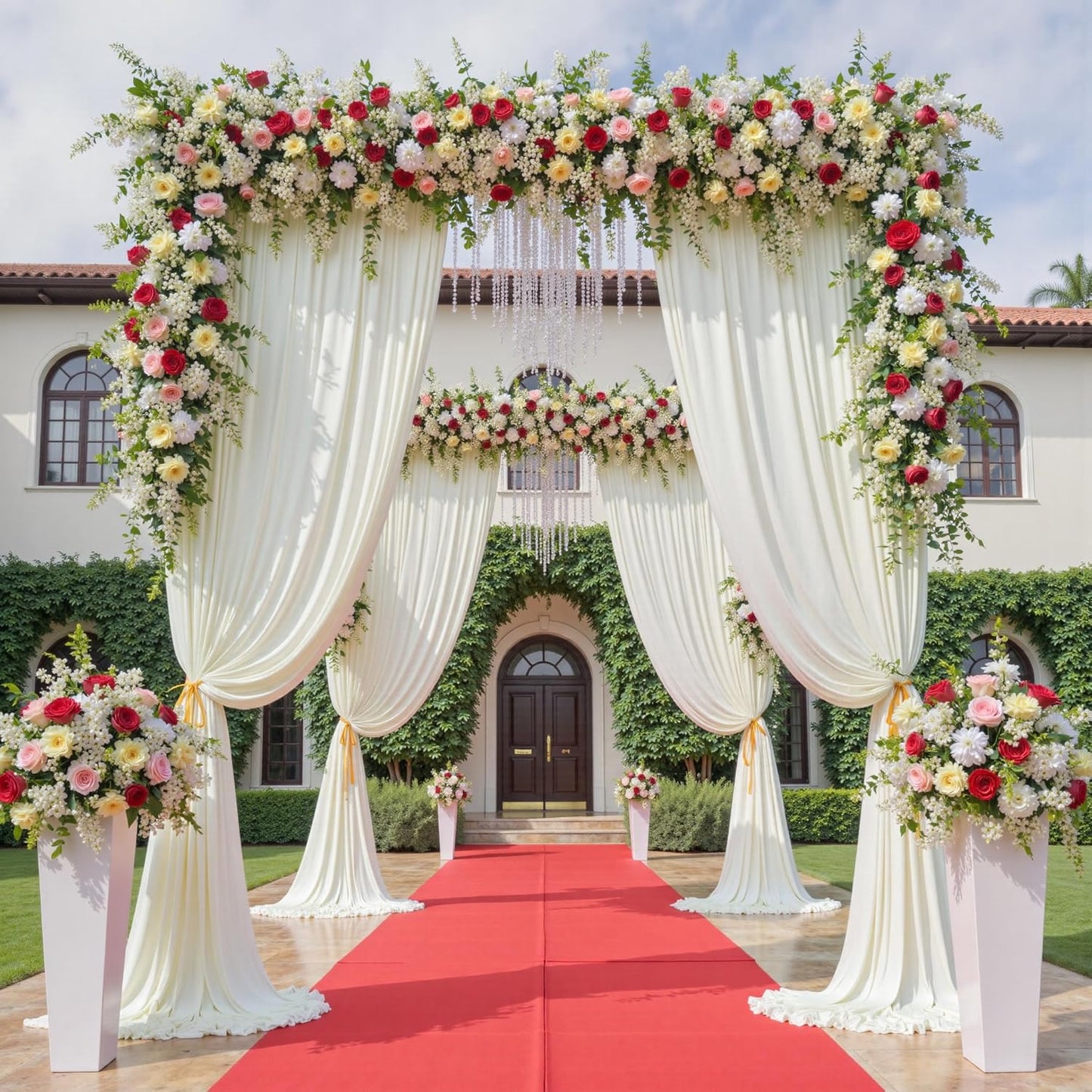 leegleri 50ftx12ft Wrinkle Free Ivory Backdrop Curtain, 10 Panels 12FT Height Ivory Wedding Backdrop Drapes, Silky Polyester Back Drop Cloth for Birthday Photography Background Party Backdrop Draping