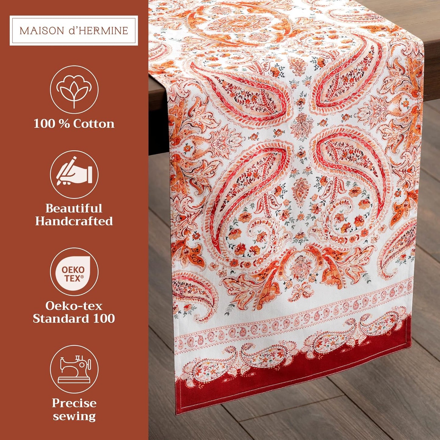 Maison d' Hermine Table Runner 100% Cotton Double Layer Table Runners 108 inches Long for Thanksgiving Christmas Decorations Home Kitchen Dining Party Wedding (Orient, 14.5" x 108")