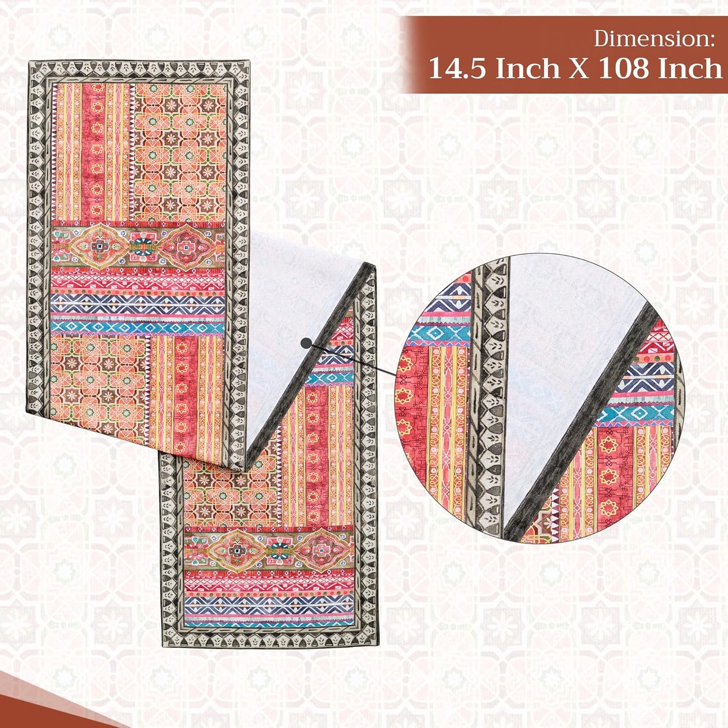 Maison d' Hermine Table Runner 100% Cotton Single Layer Table Runners 108 inches Long for Thanksgiving Christmas Decorations Home Kitchen Dining Party Wedding (Ispahan, 14.5" x 108")