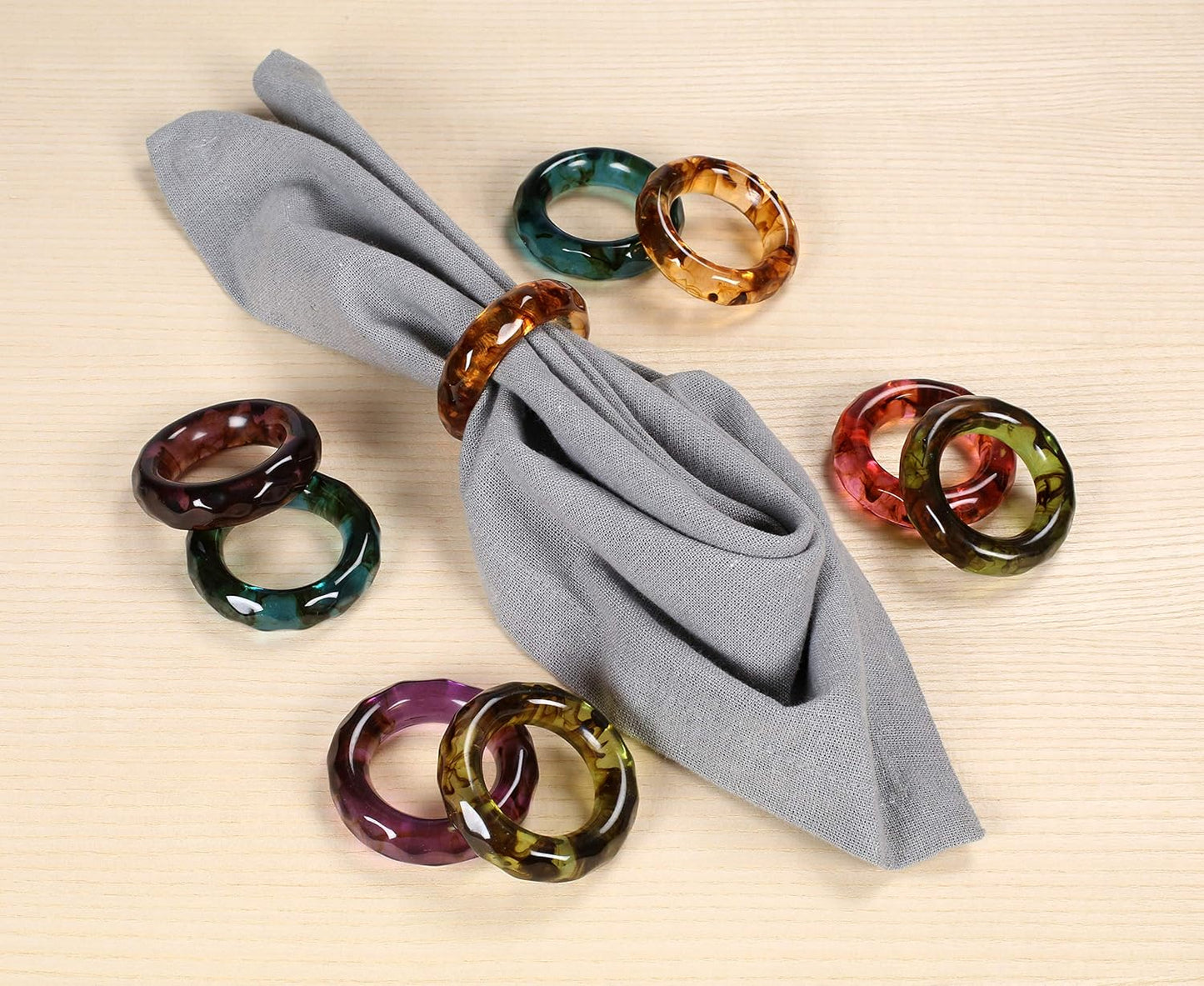 Spring Pastel Epoxy Napkin Rings - Set of 12 Multi-Color Epoxy Resin Napkin Holders for Modern Tabletop Decor, Perfect for Weddings, Parties, Special Events & Everyday Dining - ALPHA Living HOME
