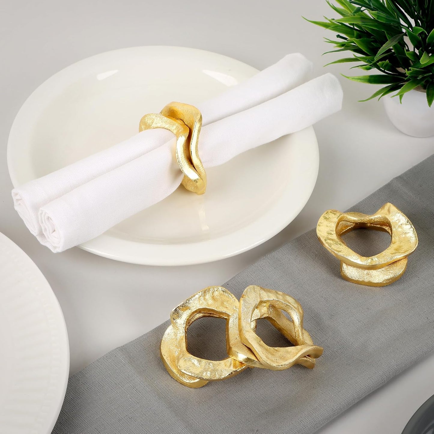 Golden Napkin Rings Set of 8 - Metal Lightweight Napkin Holders for Cloth Napkins Elegant Table Decor for Weddings, Dinners & Special Occasions-Durable & Reusable Serviette Rings - ALPHA Living HOME