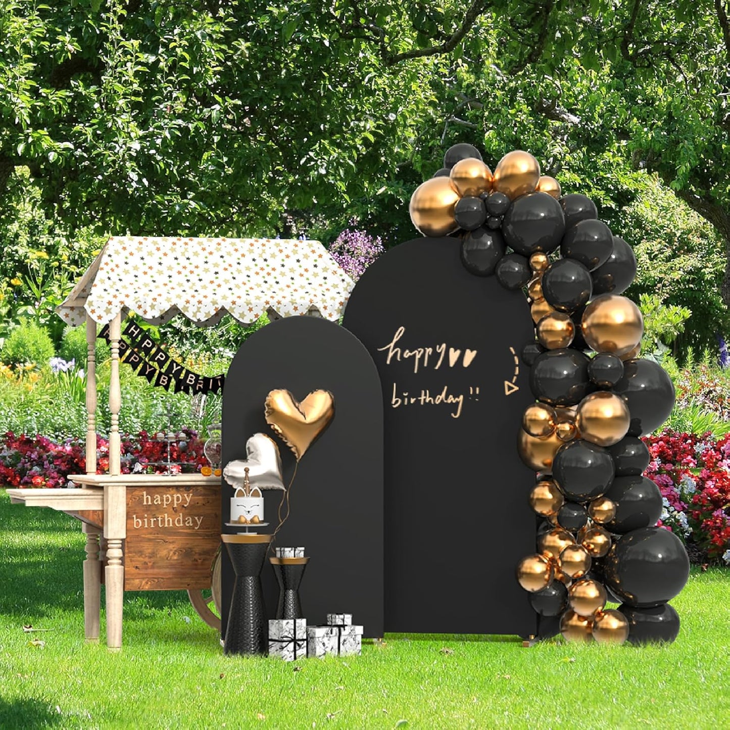 Set of 2 Arch Backdrop Cover, High Elastic Wrinkle-Resistant Arch Cover, Spandex Fabric Thick Opaque Round Top Chiara Backdrop for Wedding Birthday Baby Shower Garden Decor 6FT, 7.2FT, Black