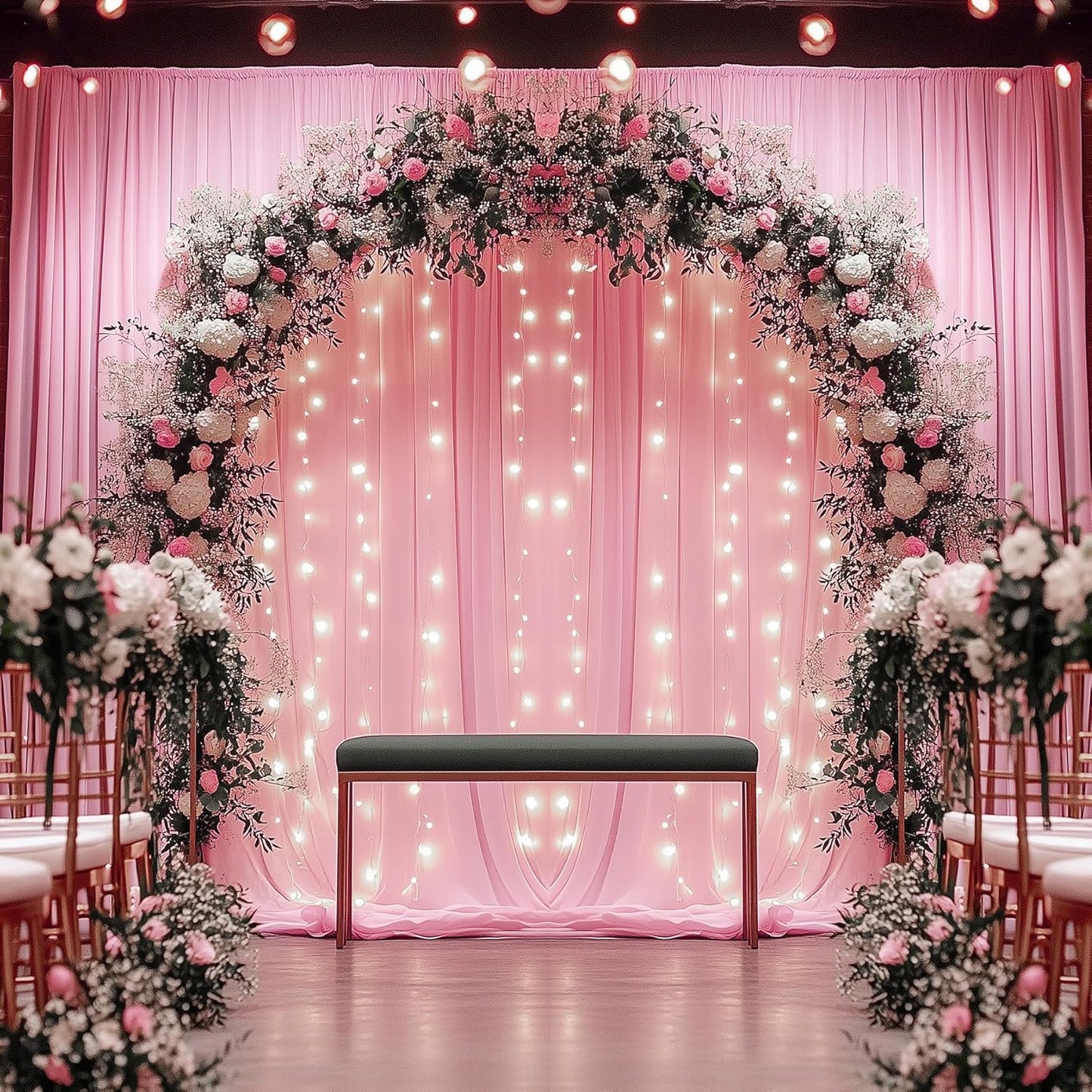 50ftx14FT Wrinkle Free Pink Backdrop Curtain, 10 Panels 14FT Height Pink Wedding Backdrop Drapes, Silky Polyester Back Drop Cloth for Birthday Photography Background Party Backdrop Draping