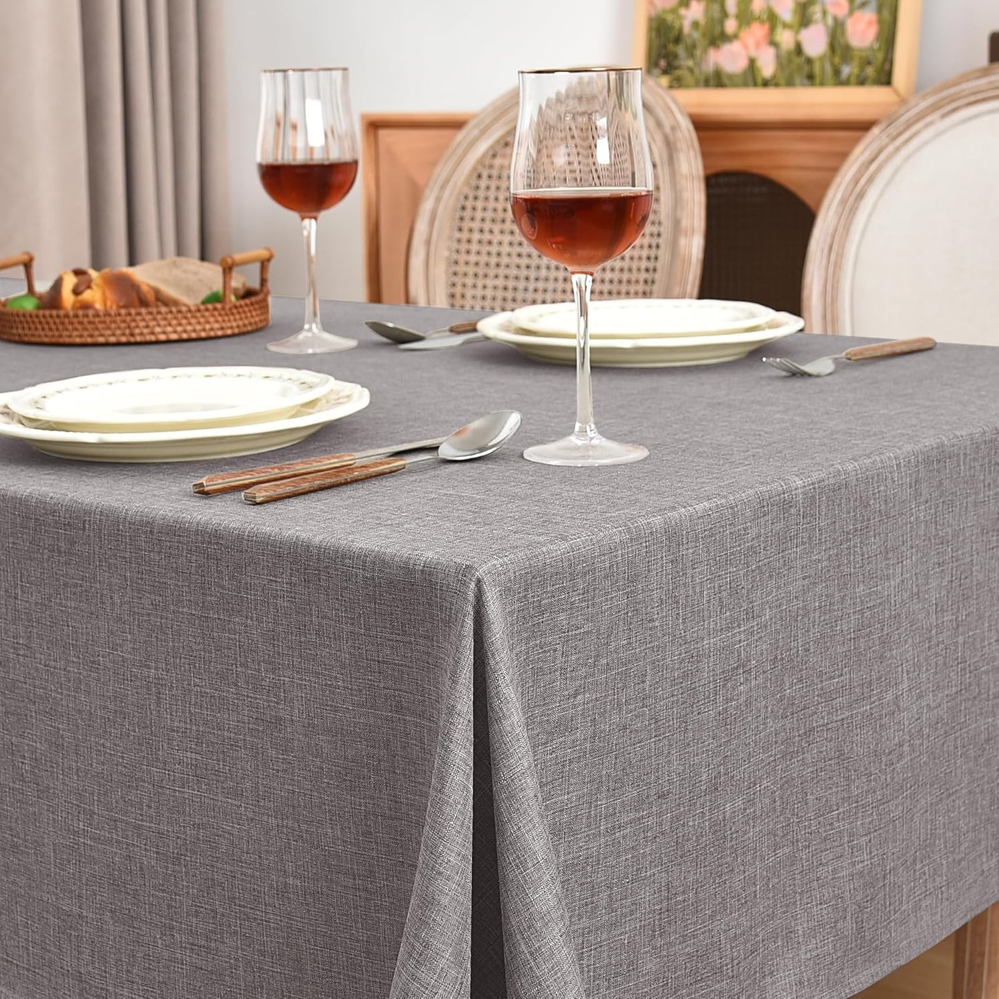 Fitable Linen Textured Square Tablecloths 2 Pack, Washable Fabric Table Clothes, Holiday Table Covers for Kitchen Dining, Party, Farmhouse (Stone, 54 x 54 Inch)