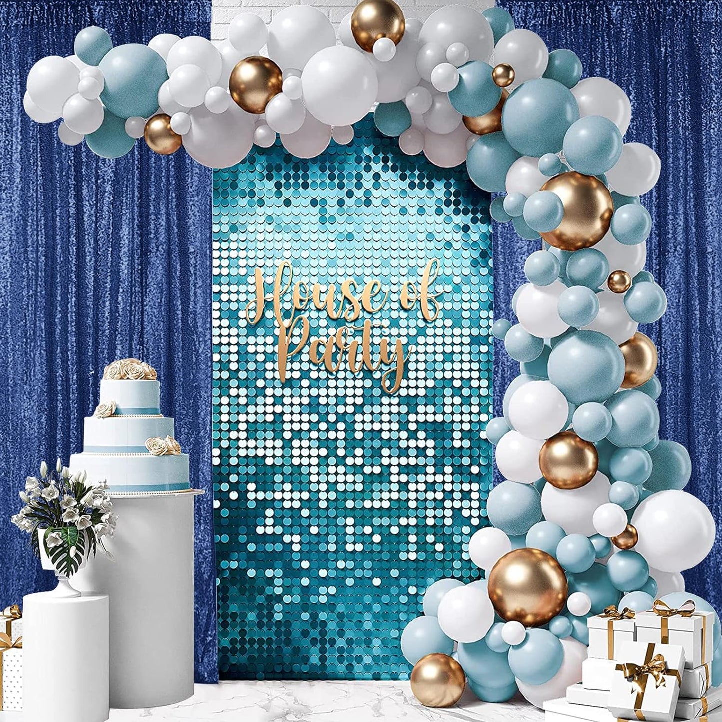 Hahuho Navy Sequin Backdrop Curtain, 4PCS 2FTx8FT Glitter Backdrop Curtain for Parties, Christmas, Wedding, Party Decoration（4 Panels, 2FT x 8FT, Navy