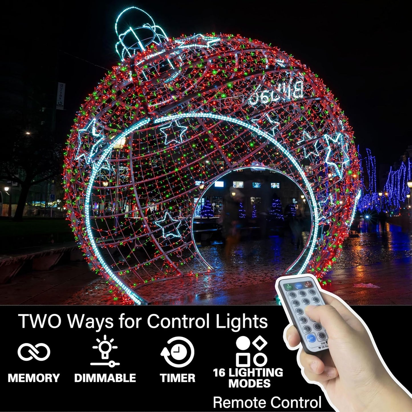 LAMPHOME 33ft Christmas Decorative Mini Lights, 100 LED Transparent Wire Fairy Starry String Lights Plug in, 16 Lighting Modes, for Indoor Outdoor Xmas Tree Wedding Party Decoration (Red+Green)