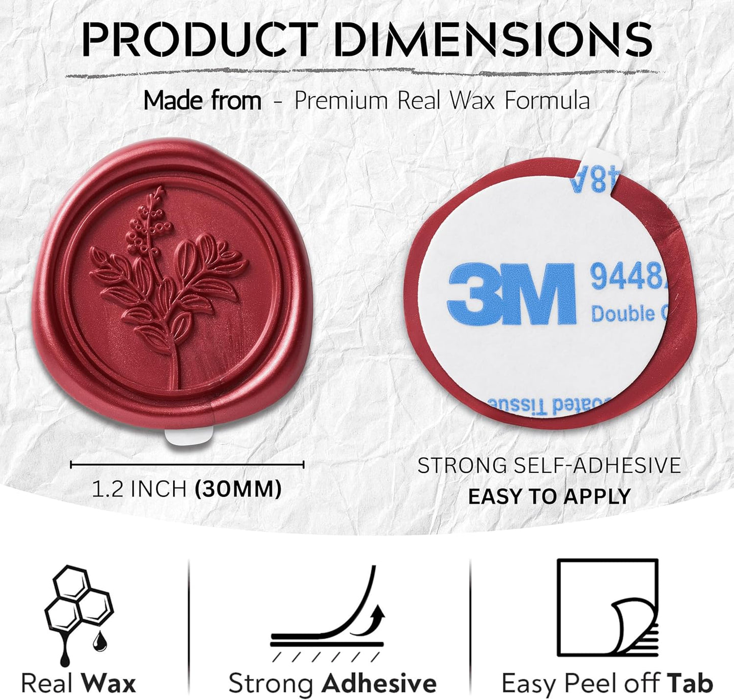 Wax Seal Stickers (60 Pcs, 3 Designs in 1 Pack) Premium Envelope Seal Stickers for Wedding Invitation Envelopes, Adhesive Wax Seals, Perfect for Seating Chart, Gift Wrapping