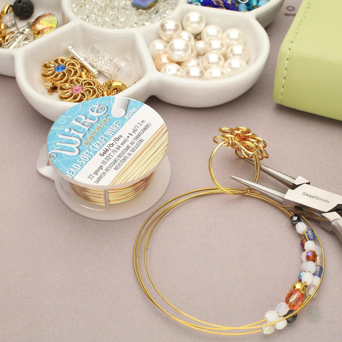 The Beadsmith Wire Elements Craft Wire – Tarnish Resistant, Soft Temper, Round, Gold Color – 0.64mm, 22 Gauge, 8 Yard Spool – Jewelry Making, Wire Wrapping, Floral, & Other DIY Crafts