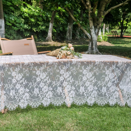 TINWIN Rectangle Lace Tablecloth 60x120 Inch White Vintage Runner Eyelash Fabric for Kitchen Dining Picnic Table Wedding Decor for Home Decoration Tea Party Decor-3