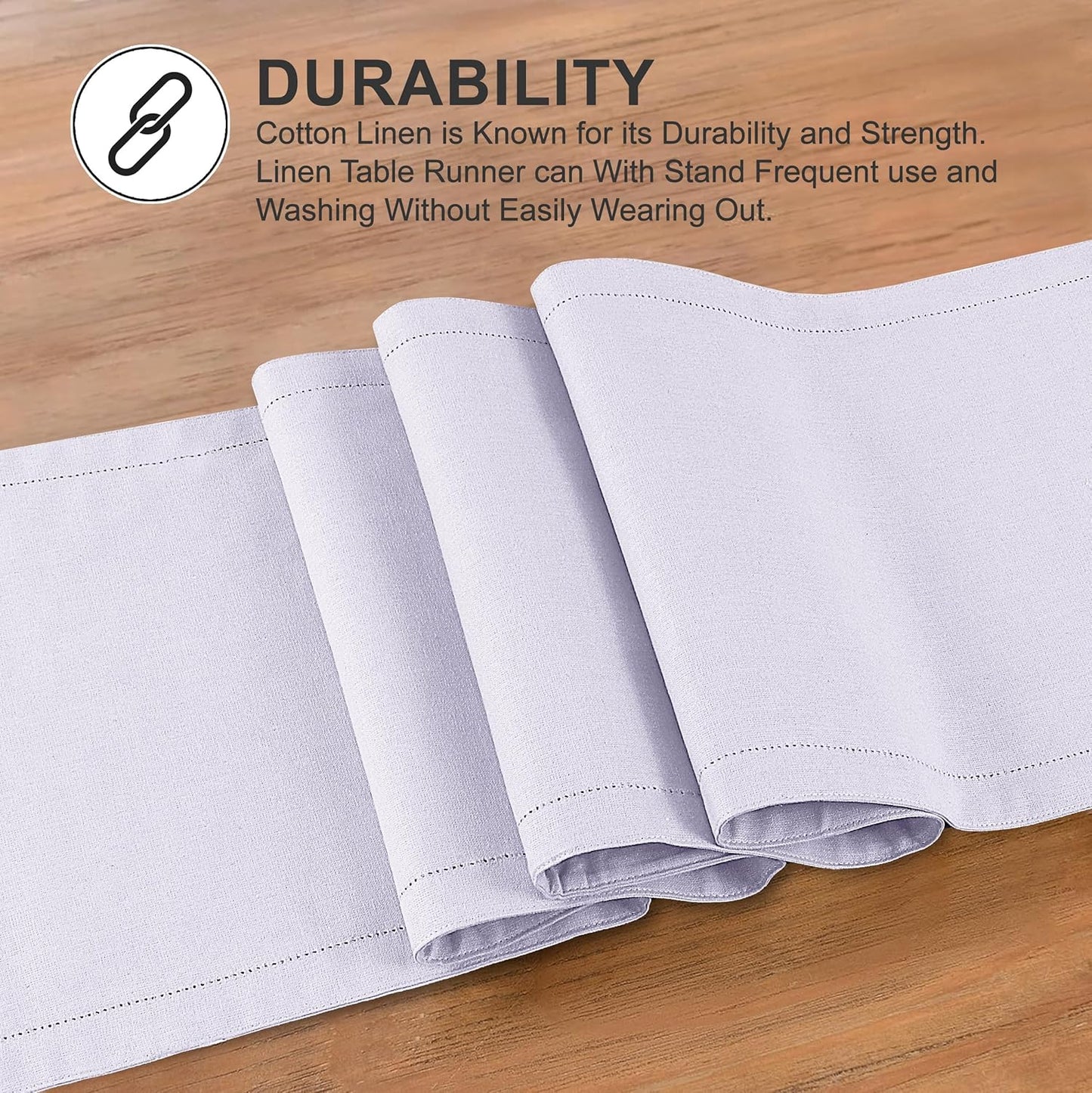 Ruvanti Linen Table Runner 108 Inches, Classic Hemstitch, Washable, Reusable, Non-Slipping, Stain Resistant- Perfect for Parties, Weddings, dinners, Thanksgiving, Christmas, Indoor use – Lavender Grey