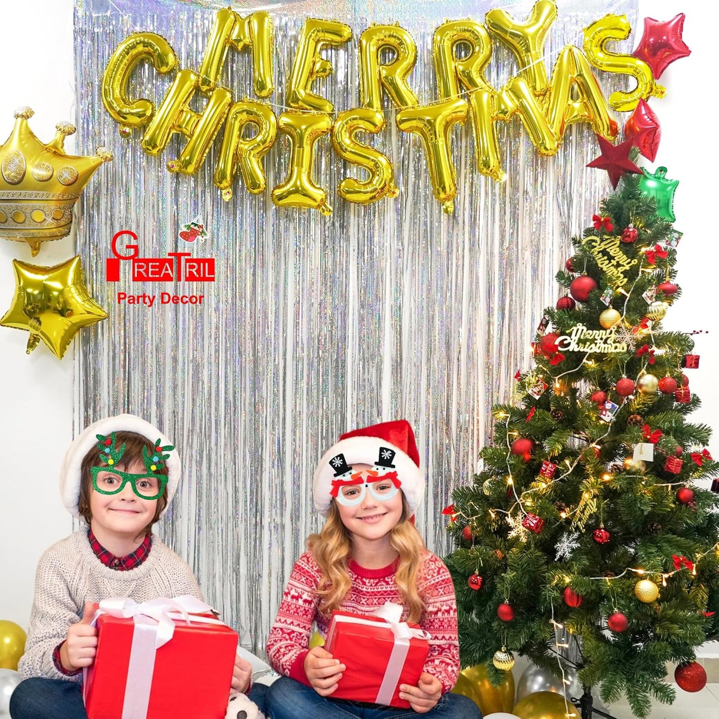 Silver Foil Fringe Tinsel Backdrop - GREATRIL Metallic Tinsel Streamers Curtains for 2026 NYE/Prom/Dancing Ball/Christmas/Bachelorette Party Decorations - Pack of 2