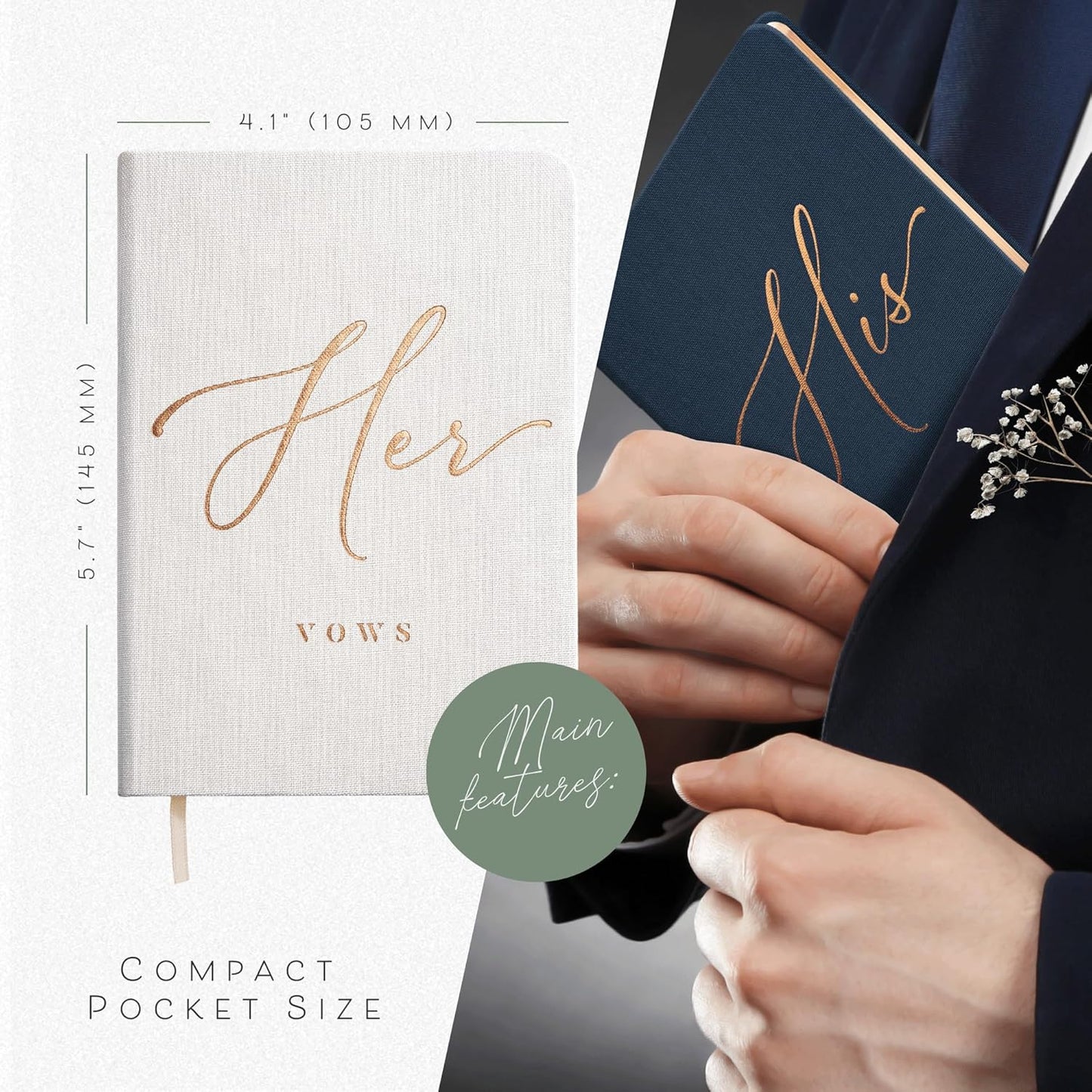 Vow Books His and Hers - Linen Wedding Vow Books Perfect as Bride & Groom Gifts, Wedding Registry Ideas - His & Hers Gifts Wedding Vow Book - Wedding Essentials & Accessories [White & Navy]