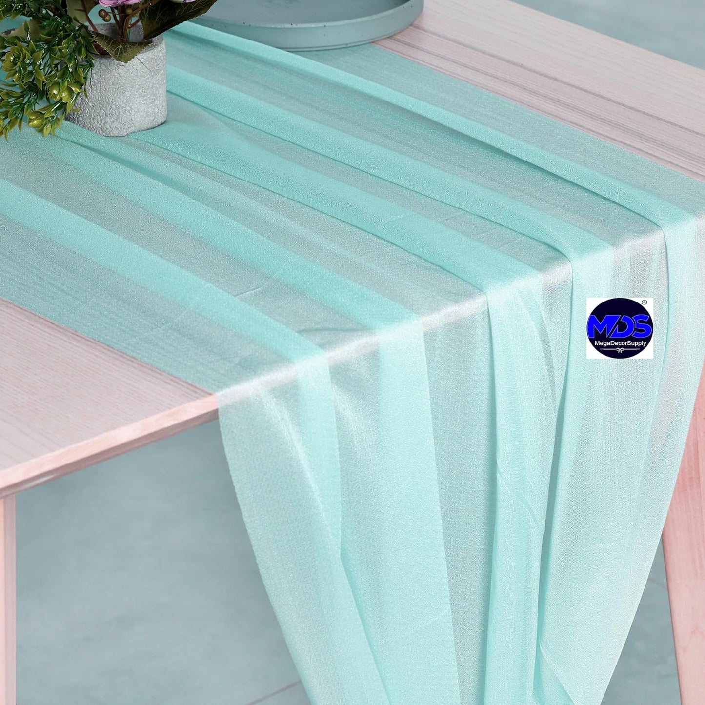 MDS 2 Pack 10ft Chiffon Table Runner 29 x 120 Inches Sheer Wedding Runner Romantic Rustic Table Runner for Wedding Decorations, Birthday Parties, Bridal Shower Party Arch Decor - Teal