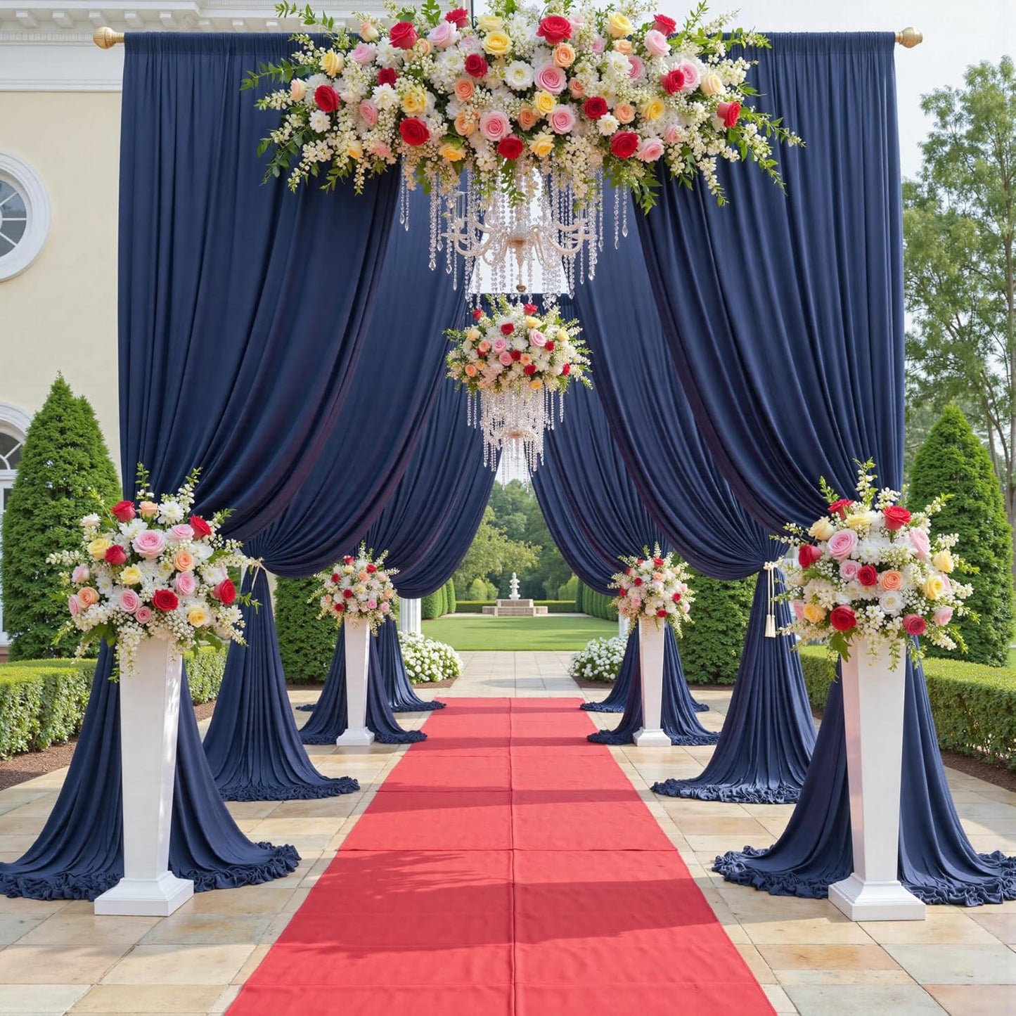 40ftx12ft Wrinkle Free Navy Blue Backdrop Curtain, 8 Panels 12FT Height Navy Blue Wedding Backdrop Drapes, Silky Polyester Back Drop Cloth for Birthday Photography Background Party Backdrop Draping