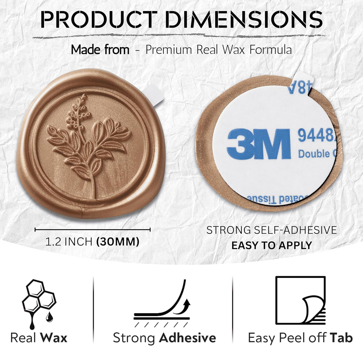 Wax Seal Stickers (60 Pcs, 3 Designs in 1 Pack) Premium Envelope Seal Stickers for Wedding Invitation Envelopes, Adhesive Wax Seals, Perfect for Seating Chart, Gift Wrapping