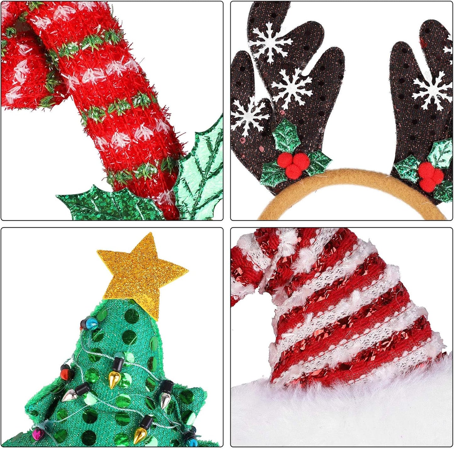 URATOT 9 Pack Creative Holiday Headbands Christmas Party Costume Headwear Elves Party Hats Reindeer Headbands for Christmas Accessory