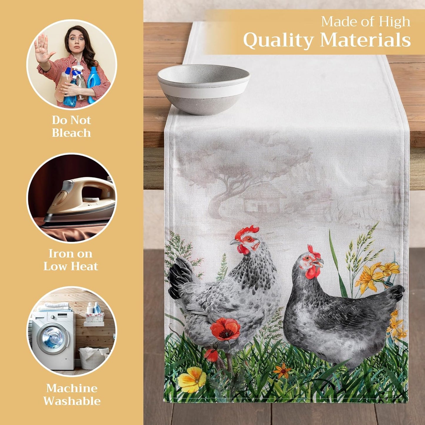 Maison d' Hermine Table runner 100% Cotton Double Layer Table Runners 72 inches long Decorative for Home Kitchen Dining Party Baby Shower Wedding Bridal Shower Spring Summer (Basse Cour, 14.50" x 72")