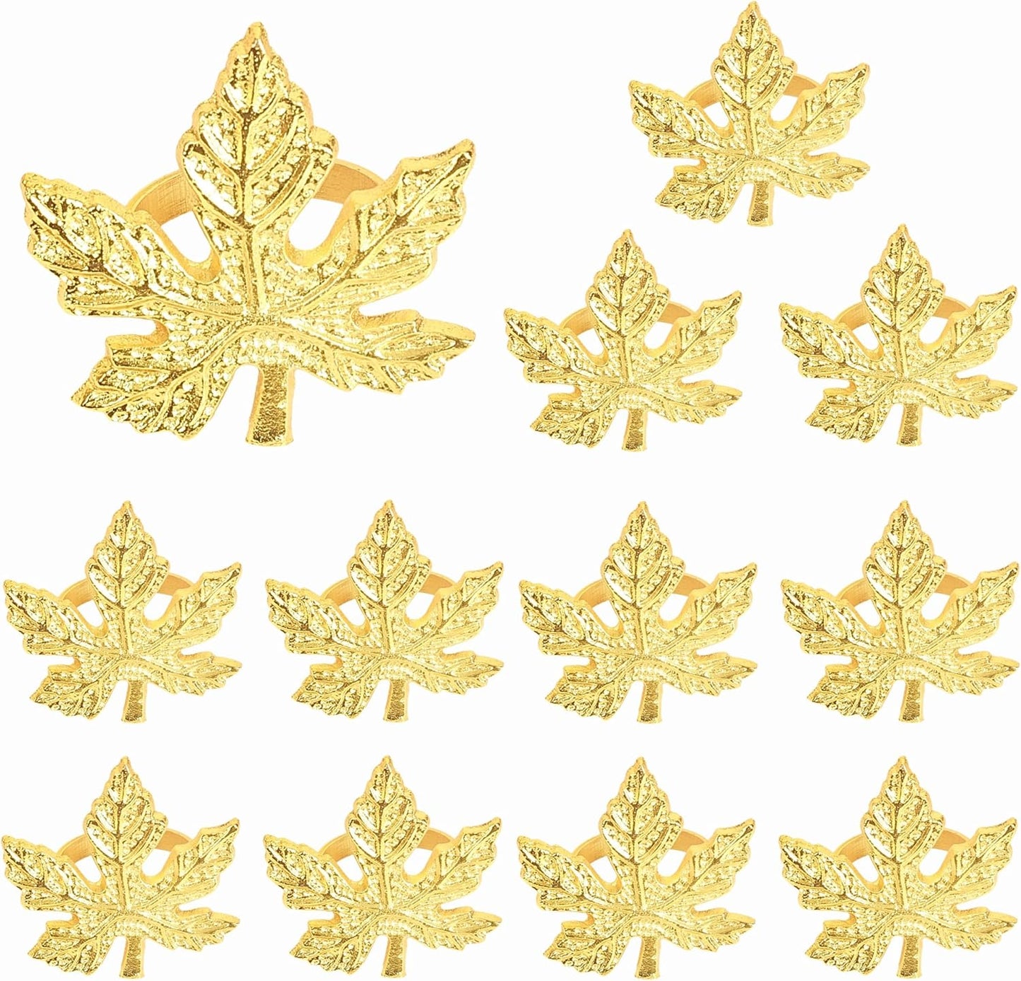 Elegant Handcrafted Leaf Napkin Rings - Set of 12 Premium Aluminum Holders for Dinner Parties, Weddings, Special Occasions & Everyday Dining (Gold) - CLEENTABLE