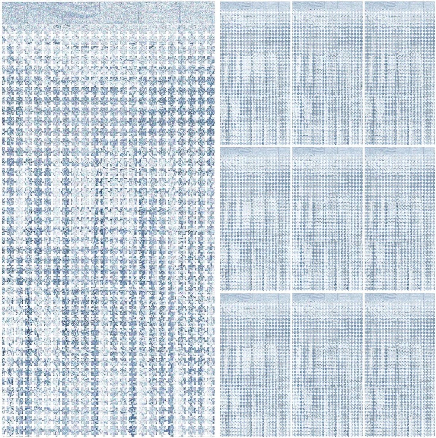 Square Tinsel Curtain Backdrop - 10pcs Glitter Foil Fringe Curtain Decor Silver Photo Booth Backdrop Streamers for Halloween, Christmas, Birthday, Graduation, Wedding Party Decorations