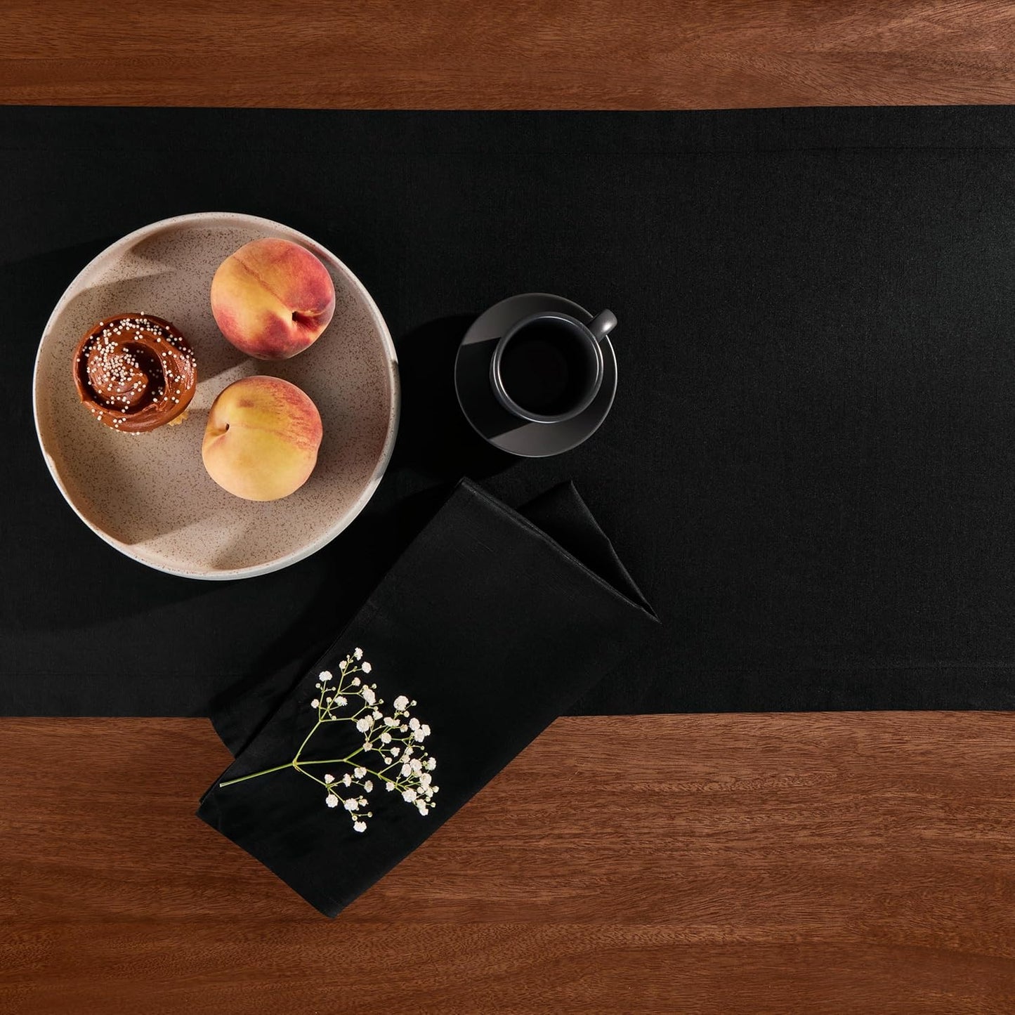 Cotton Linen Table Runner 36 Inches – Small Black Coffee Table Runner 14 x 36 Inch – Washable Scarf Fabric Table Runner for Spring, Summer, Wedding Decoration Gift – Eva