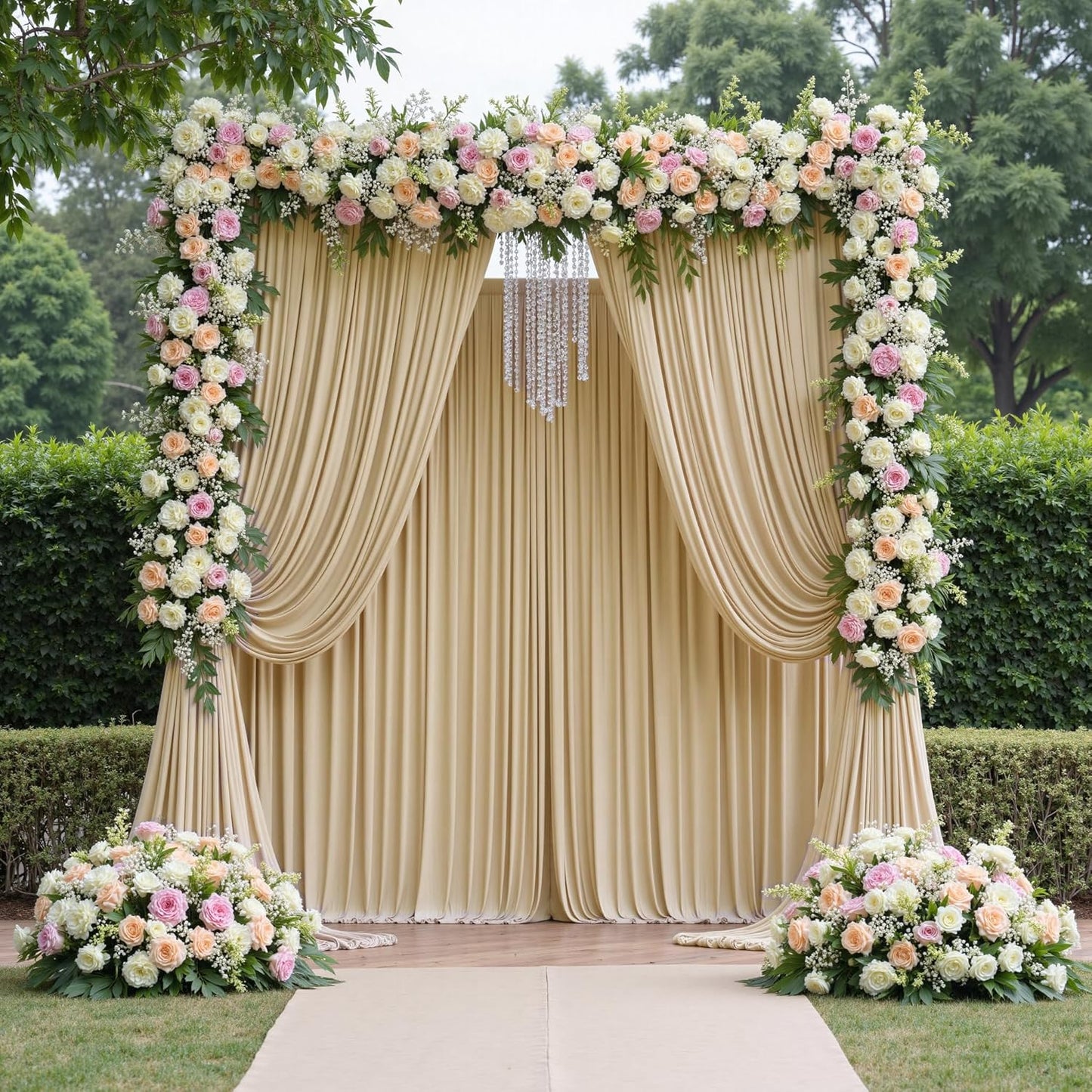 30ftx12ft Wrinkle Free Beige Backdrop Curtain, 6 Panels 12FT Height Beige Wedding Backdrop Drapes, Silky Polyester Back Drop Cloth for Birthday Photography Background Party Backdrop Draping