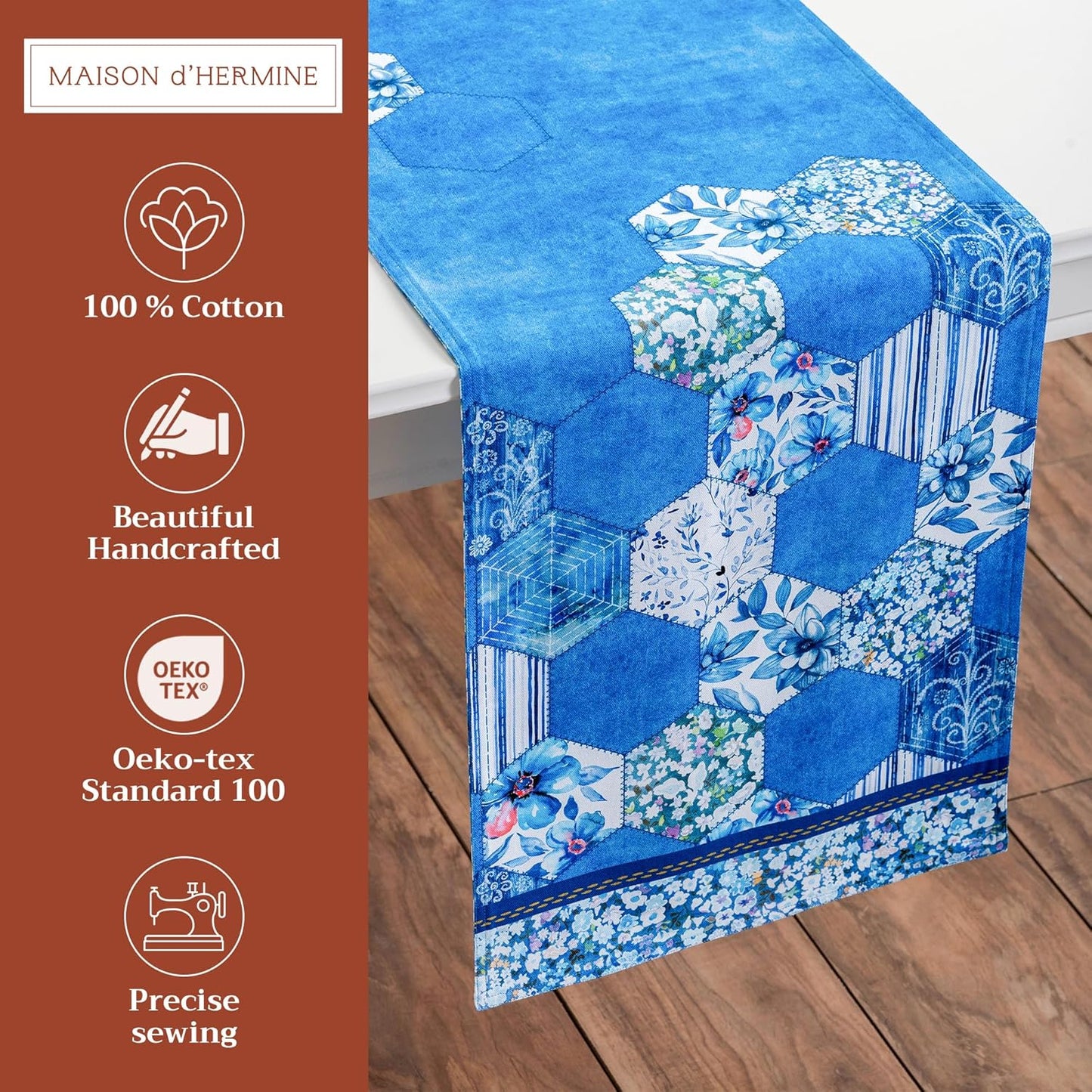 Maison d' Hermine Table Runner 100% Cotton Double Layer Table Runners 72 inches Long Decorative for Home Kitchen Dining Party Wedding Bridal Shower Spring Summer (Summer Blues, 14.50" x 72")