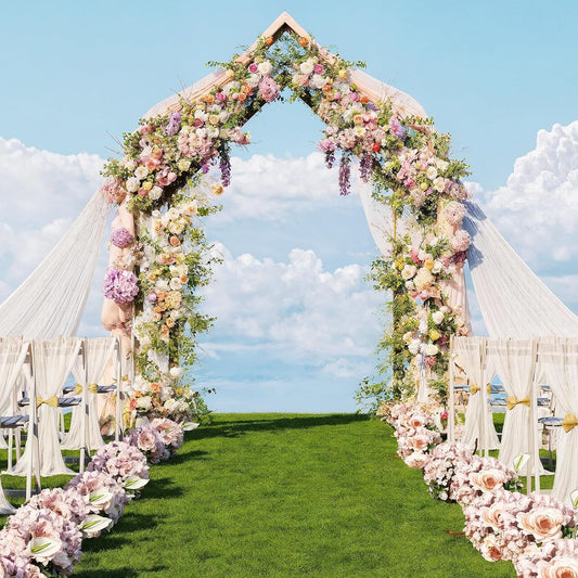 NiHome House-Shaped Solid Wood Wedding & Event Arch Frame, DIY Backdrop for Garden, Church, Party, Holiday Decorations, Sturdy Triangle Support Structure with U-Shaped Brackets for Outdoor Stability