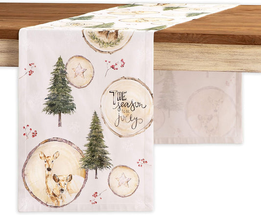 Maison d' Hermine Table Runner 100% Cotton Single Layer Table Runners 90 inches Long for Thanksgiving Christmas Decorations Home Kitchen Dining Party Wedding (Mountain Life, 14.5" x 90")