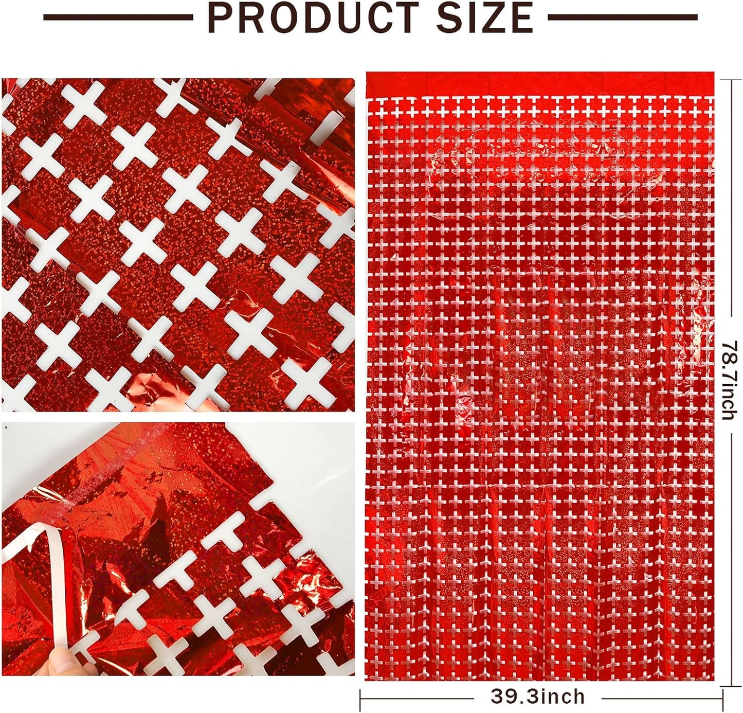 Square Tinsel Curtain Party Backdrop - 5pcs Glitter Foil Fringe Curtain Decor Red Photo Booth Backdrop Streamers for Halloween, Christmas, Birthday, Graduation, Wedding Party Decorations