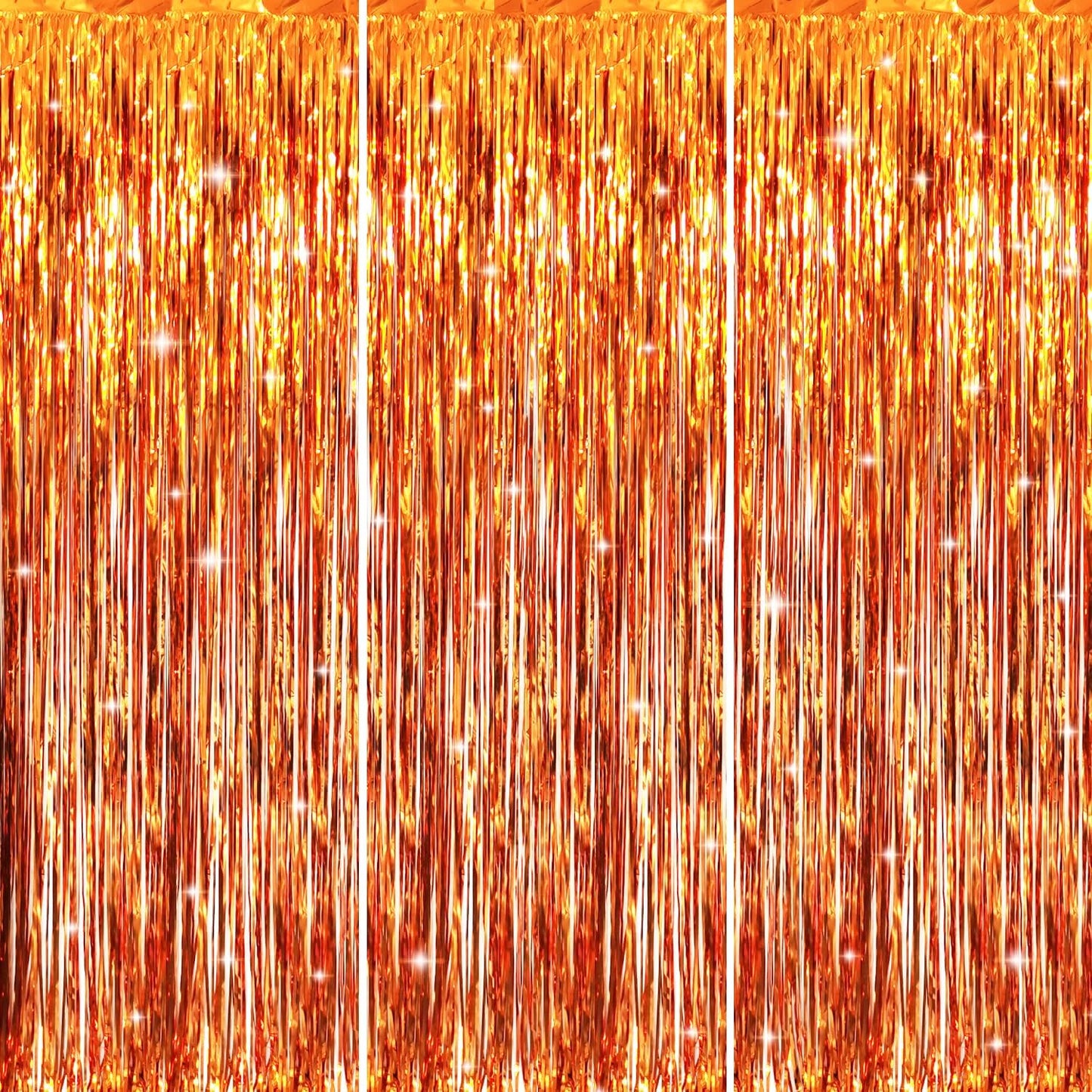 GOER 3.2 ft x 8.2 ft Metallic Tinsel Foil Fringe Curtains Party Photo Backdrop Party Streamers for Birthday,Graduation,New Year Eve Decorations Wedding Decor (3 Packs,Orange)