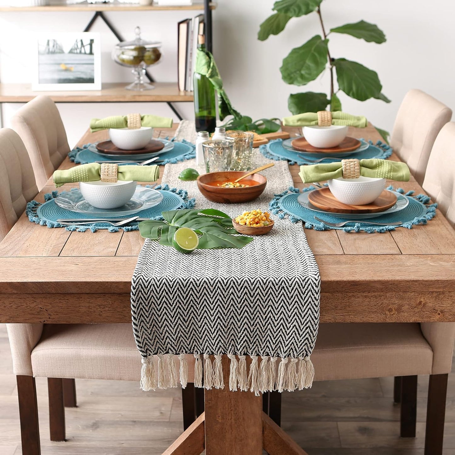 DII Woven Basic Tabletop Collection, Chevron Table Runner, 15x72, Black