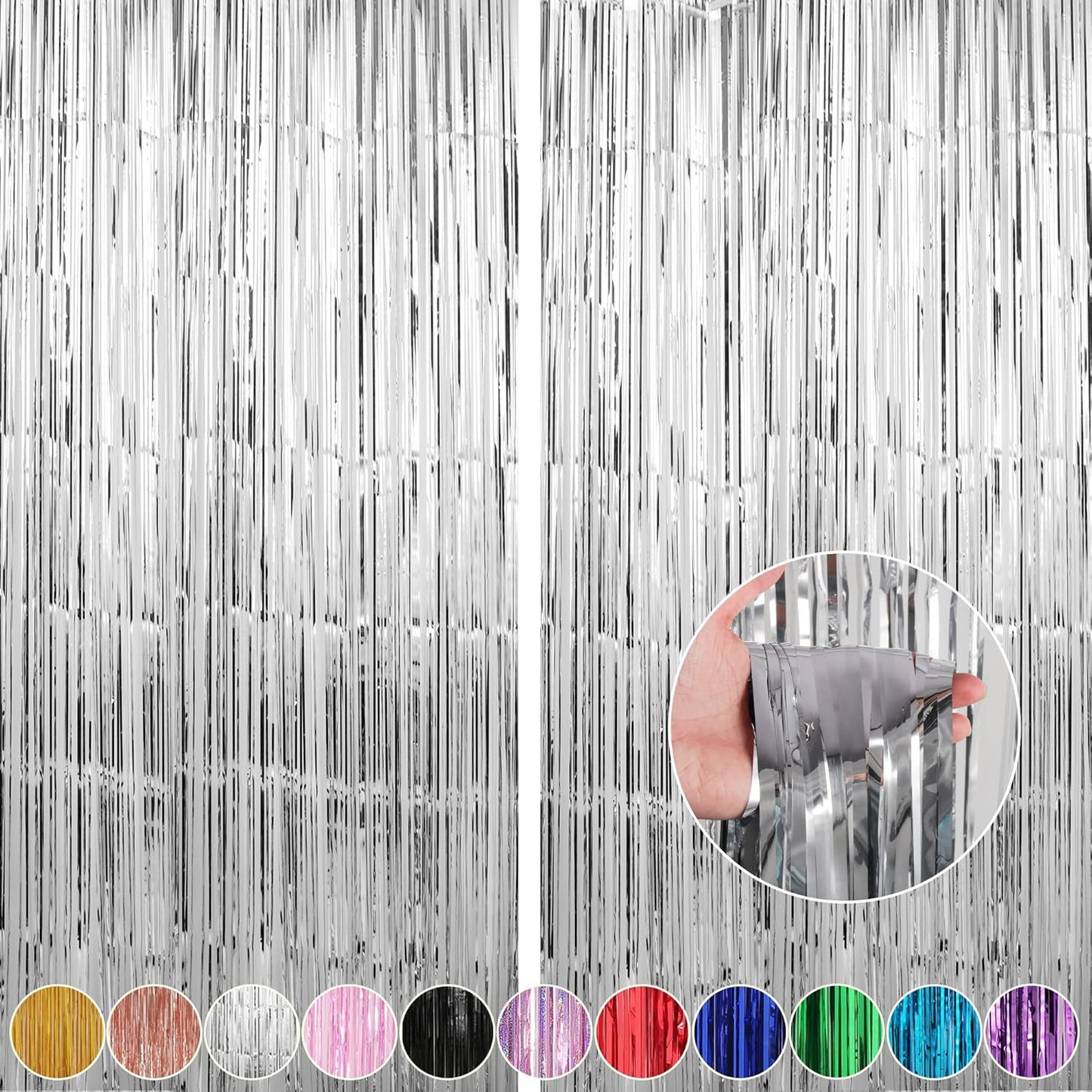 Crosize 2 Pack 3.3 x 9.9 ft Silver Foil Fringe Backdrop Curtain, Streamer Backdrop Curtains, Streamers Birthday Party Decorations, Tinsel Curtain for Parties, Photo Booth Backdrops, Party Décor