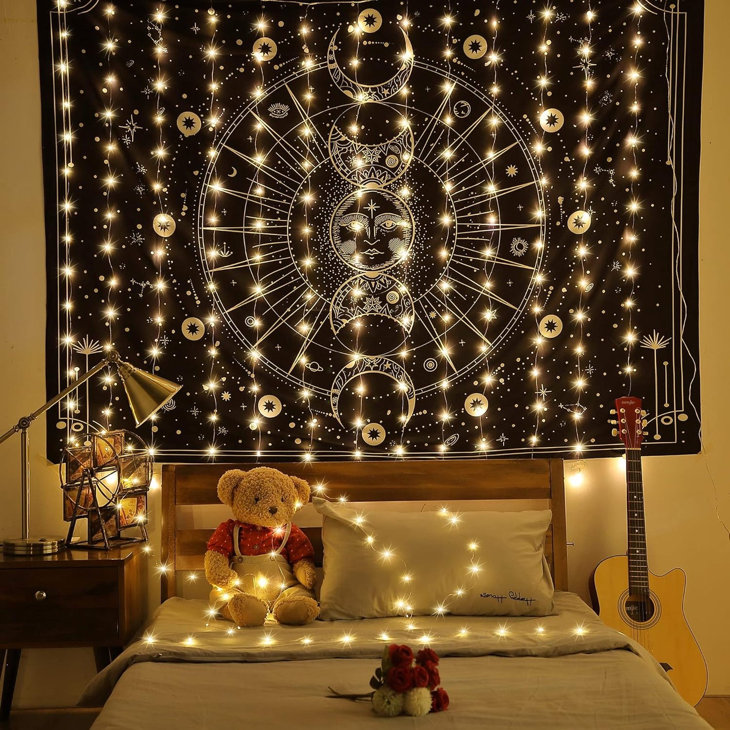 Meonum Curtain Tapestry Backdrop String Lights, Each 13 Strings 6.6 x 5 ft Tapestry Fairy String Light, 8 Modes Window Wall Hanging Light Strings for Bedroom Christmas Curtain Decor(3 Pack)