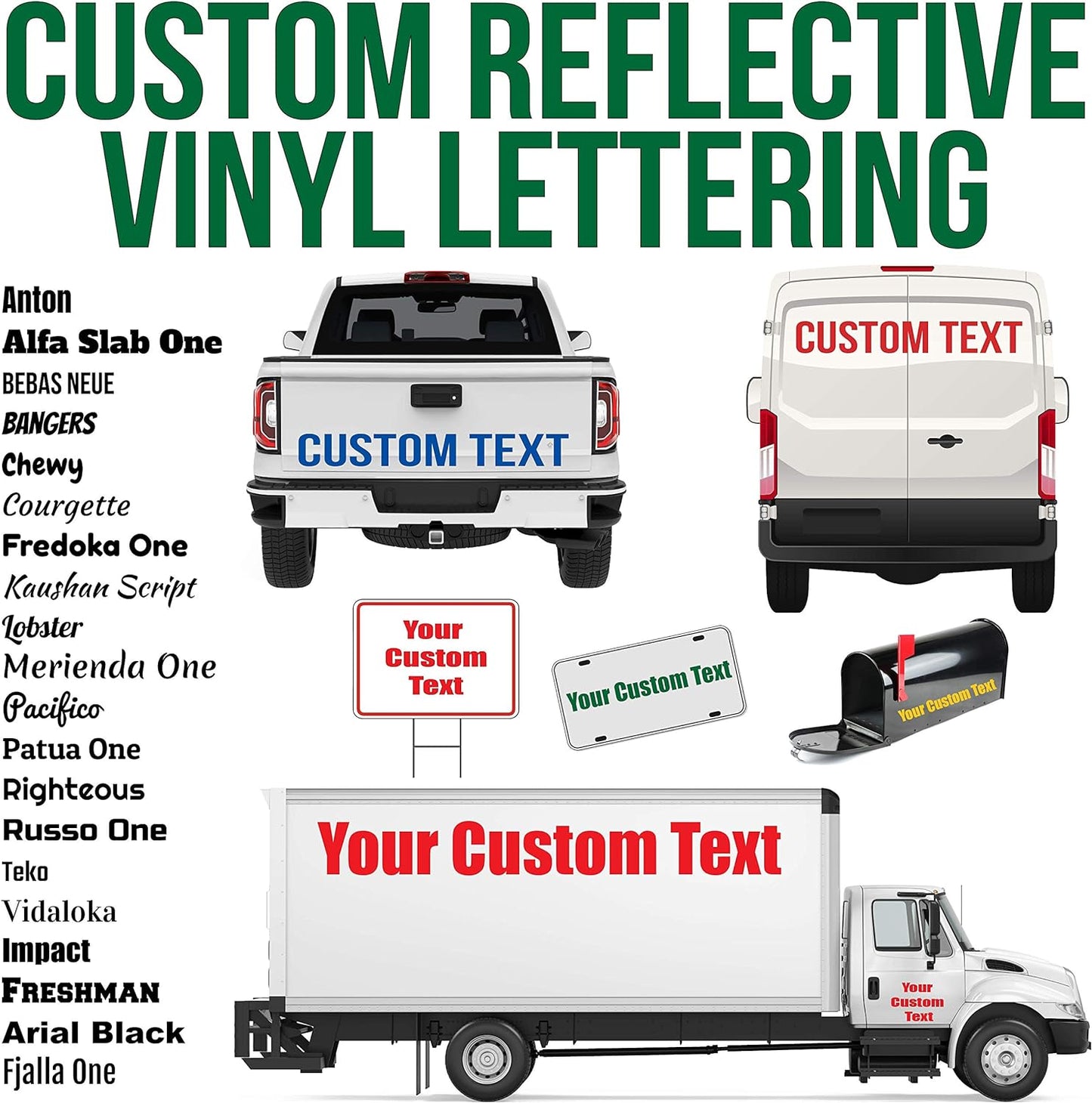 Custom Reflective Vinyl Lettering Decal Sticker Design, Personalize for Car Van Truck Trailer Window Glass & More | Engineering Grade, Meets or exceeds Federal Specifications
