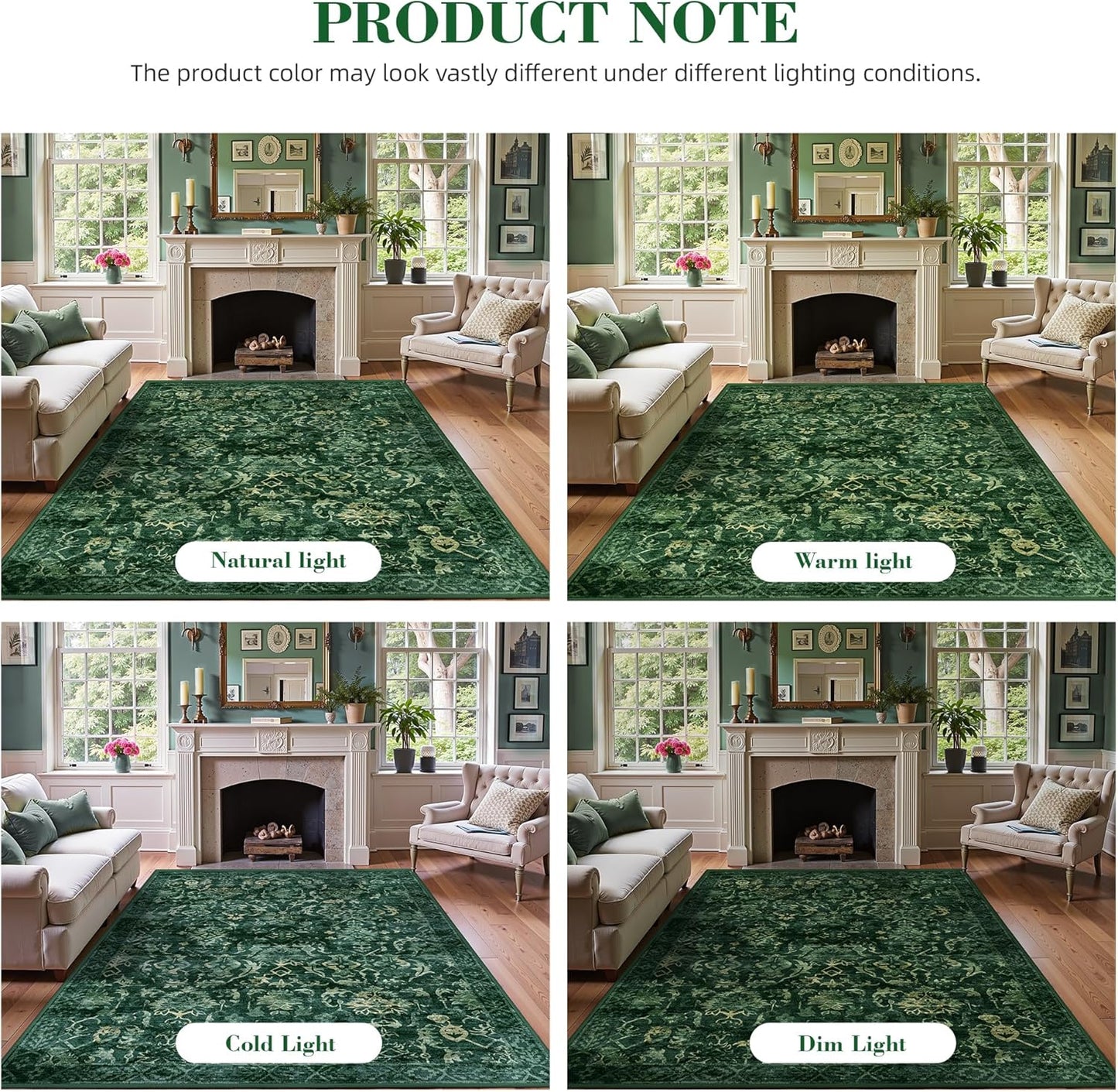 Dark Green 2x6 Runner Rug for Hallways Bed Side Kitchen, Boho Washable Distressed Low-Pile Floor Entryway Long Bathroom Mat, Non-Slip Laundry Room Washstand Front Carpet Green 24x72 Inch