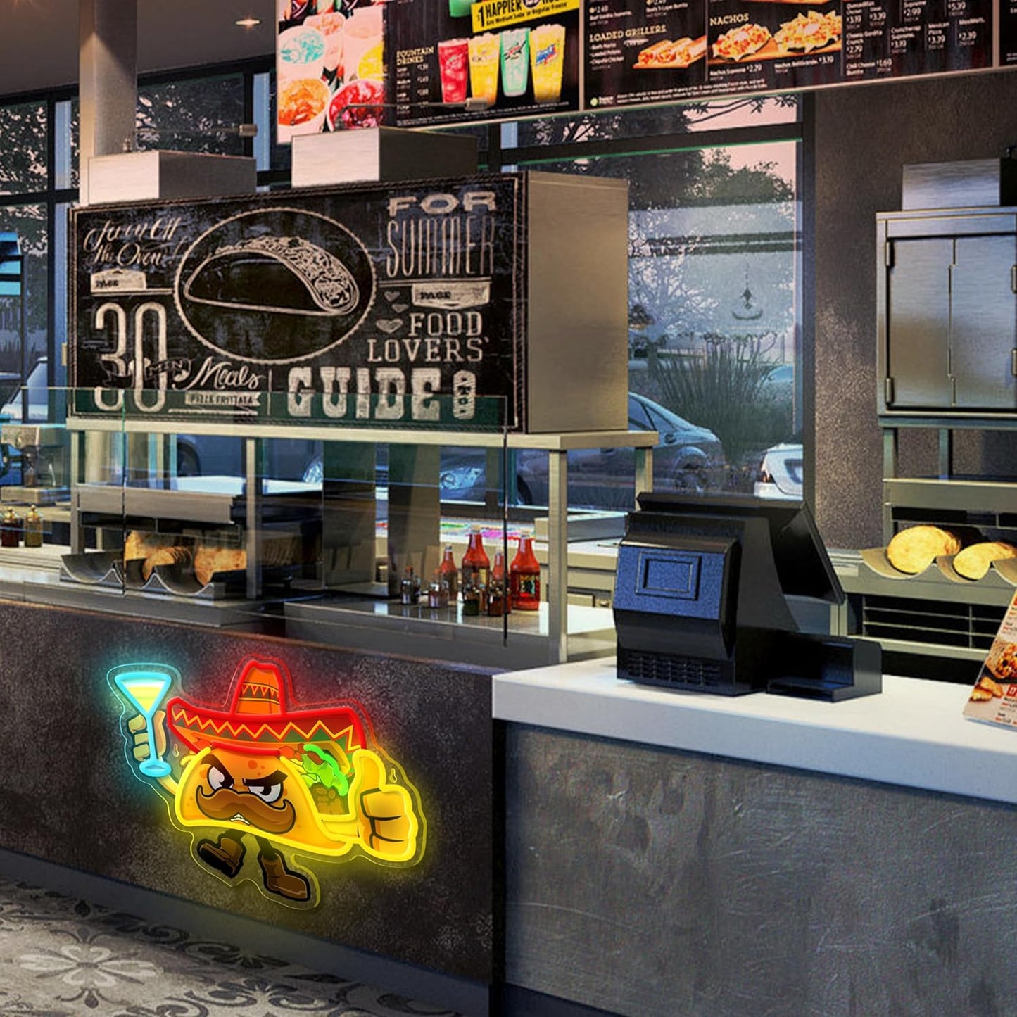 Tacos Neon Sign for Wall Decor,Dimmable Led Tacos Neon Light for Mexican Restaurant Decor Mexican Burritos Led Light Neon Light for Shop Restaurant Window Fast Food Shop Wall Decoration