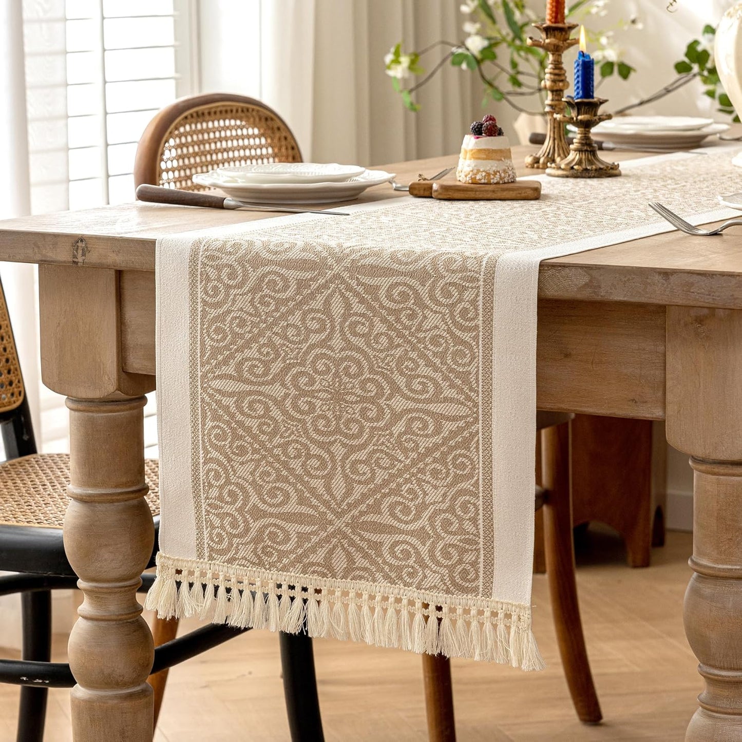 Table Runners 107 Inches,Waterproof Boho Table Runner with Tassel Fringe,Table Runner for Party Coffee Table