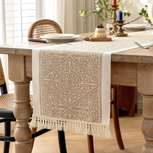 Table Runners 107 Inches,Waterproof Boho Table Runner with Tassel Fringe,Table Runner for Party Coffee Table