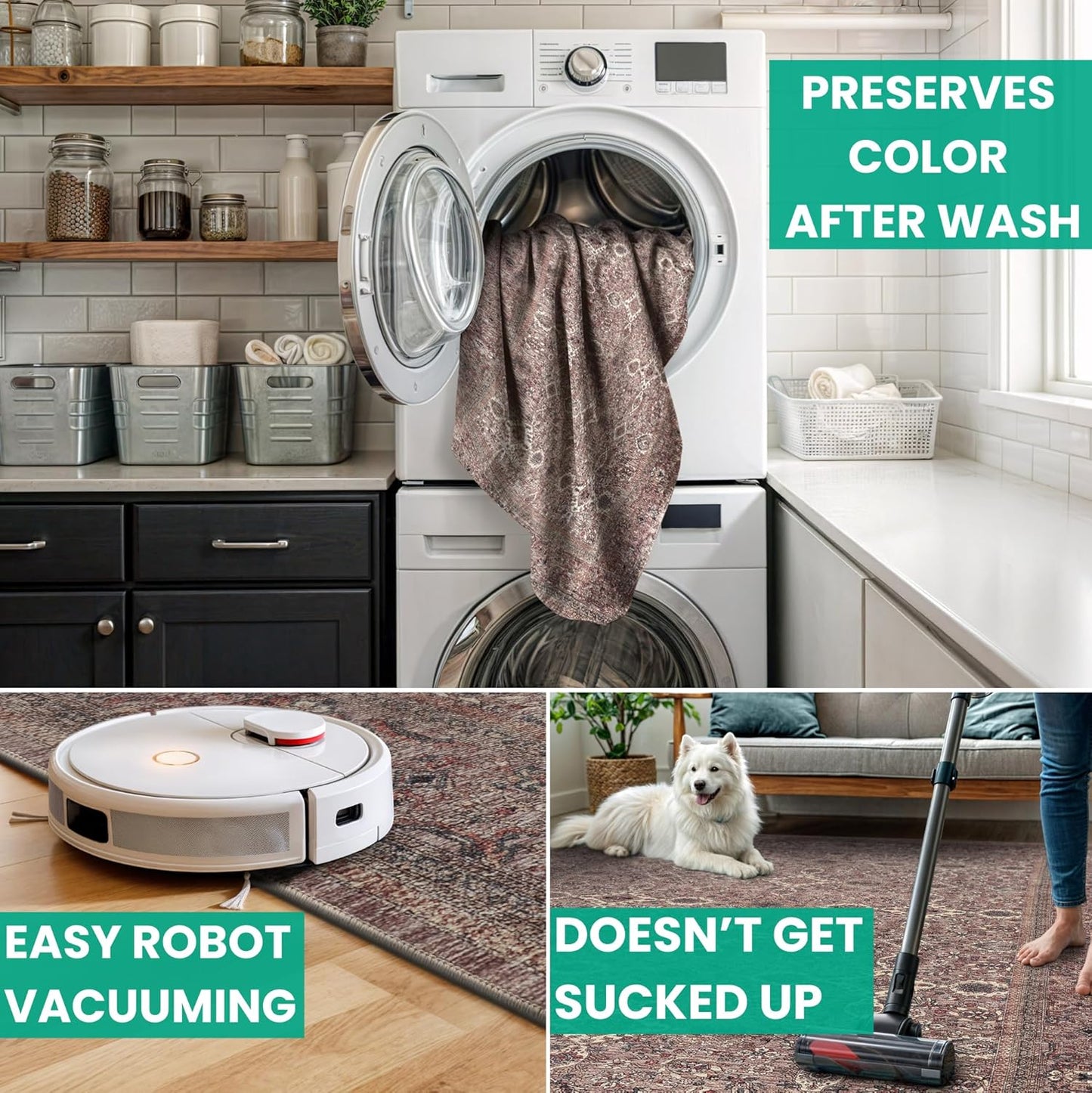 Bloom Rugs Washable Non-Slip 6' x 9' Rug - Beige Traditional Bordered Area Rug for Living Room, Bedroom, Dining Room, and Kitchen - Exact Size: 6' x 9'