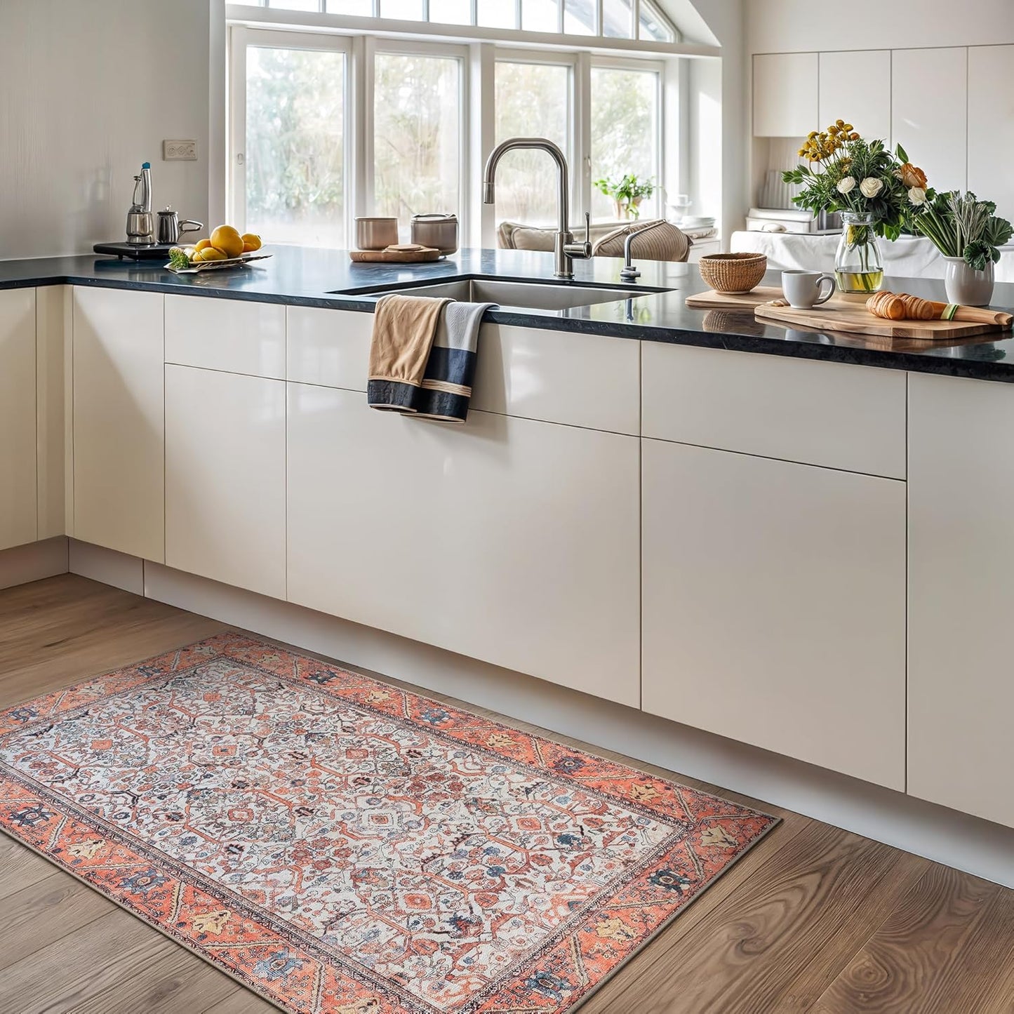 Bloom Rugs Washable Non-Slip 3' x 5' Rug - Orange Traditional Bordered Area Rug for Living Room, Bedroom, Dining Room, and Kitchen - Exact Size: 3' x 5'