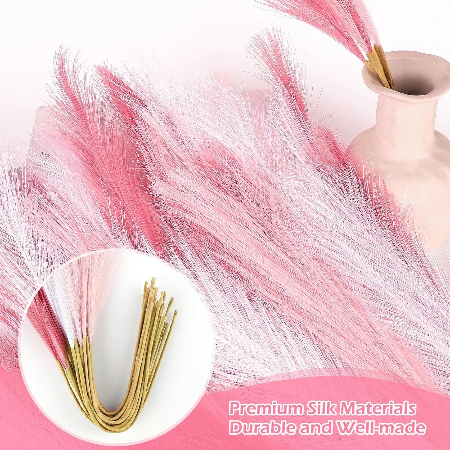 Pink Pampas Grass Decor 30 Pcs 21.7 Inch Faux Pampas Grass Bulk Artificial Dried Flowers Small Vase Filler Pompas Grass.