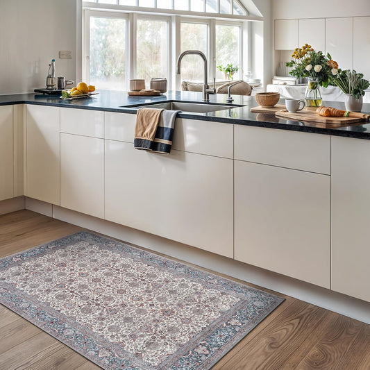 Bloom Rugs Washable Non-Slip 3' x 5' Rug - Teal/Blue/Beige Traditional Oriental Area Rug for Living Room, Bedroom, Dining Room, and Kitchen - Exact Size: 3' x 5'