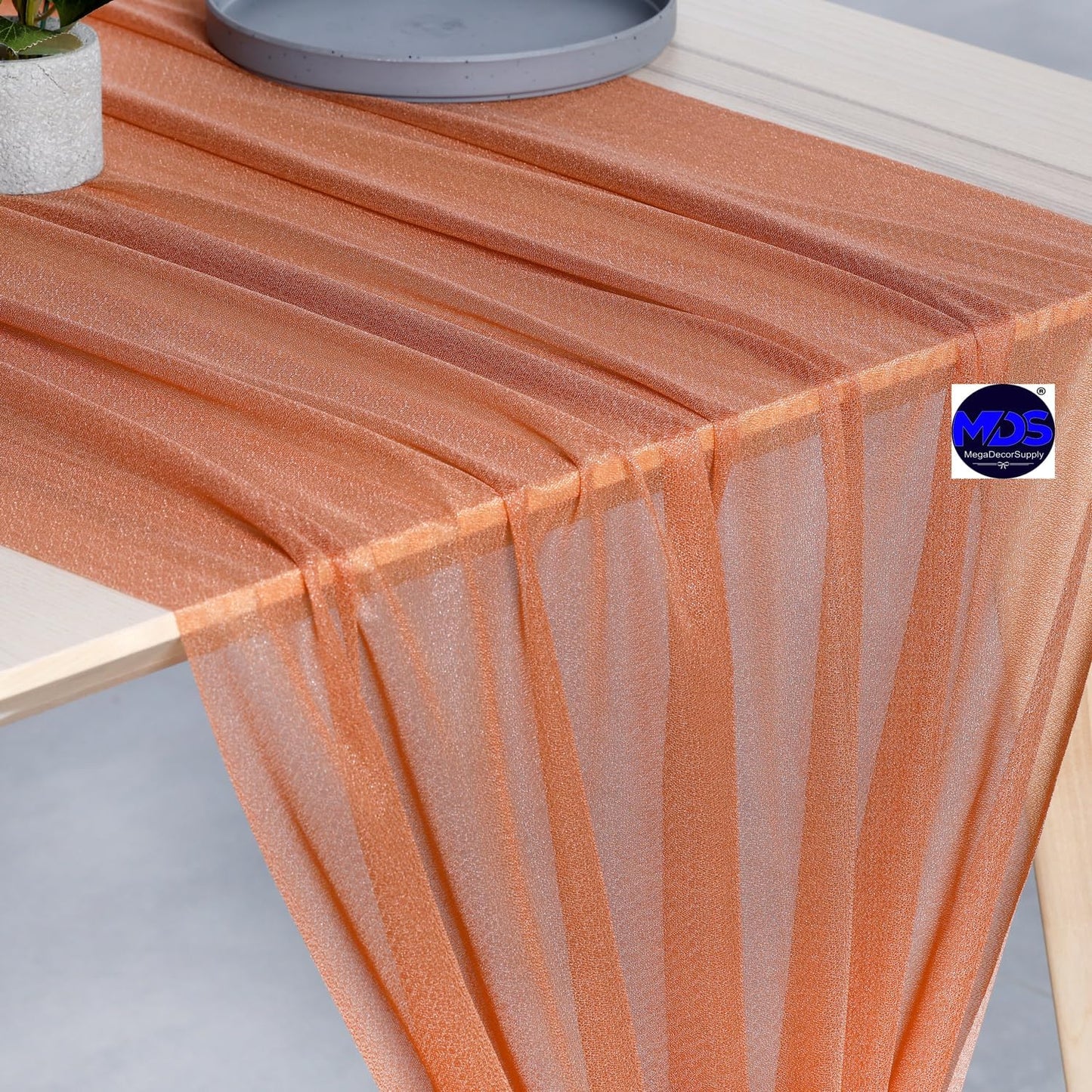 MDS 20 Pack 10ft Chiffon Table Runner 29 x 120 Inches Sheer Wedding Runner Romantic Rustic Table Runner for Wedding Decorations, Birthday Parties, Bridal Shower Party Arch Decor - Coral Peach